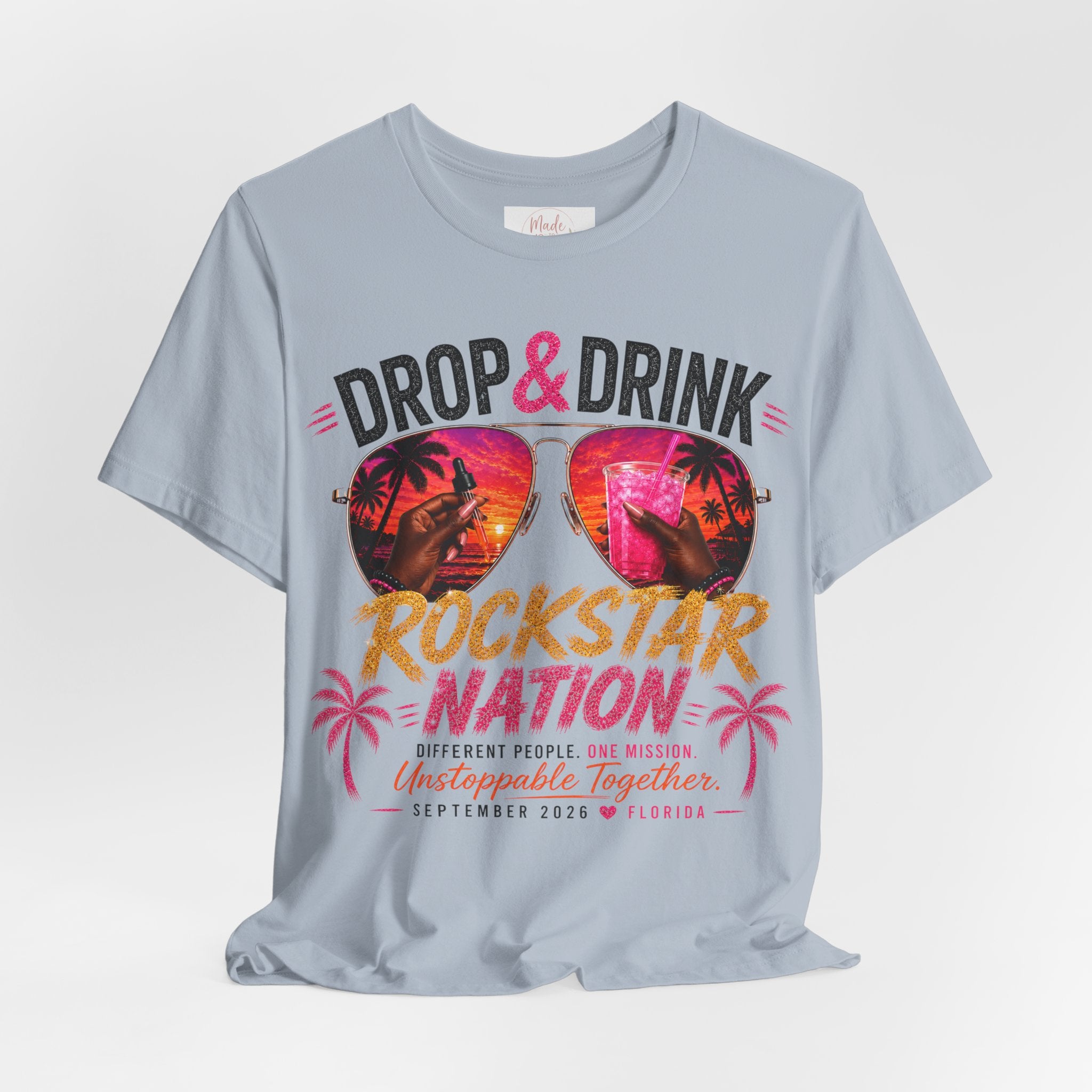 Dark Complexion (women) of Team Black Drop & Drink Beach T‑Shirt –  Sunglasses Graphic