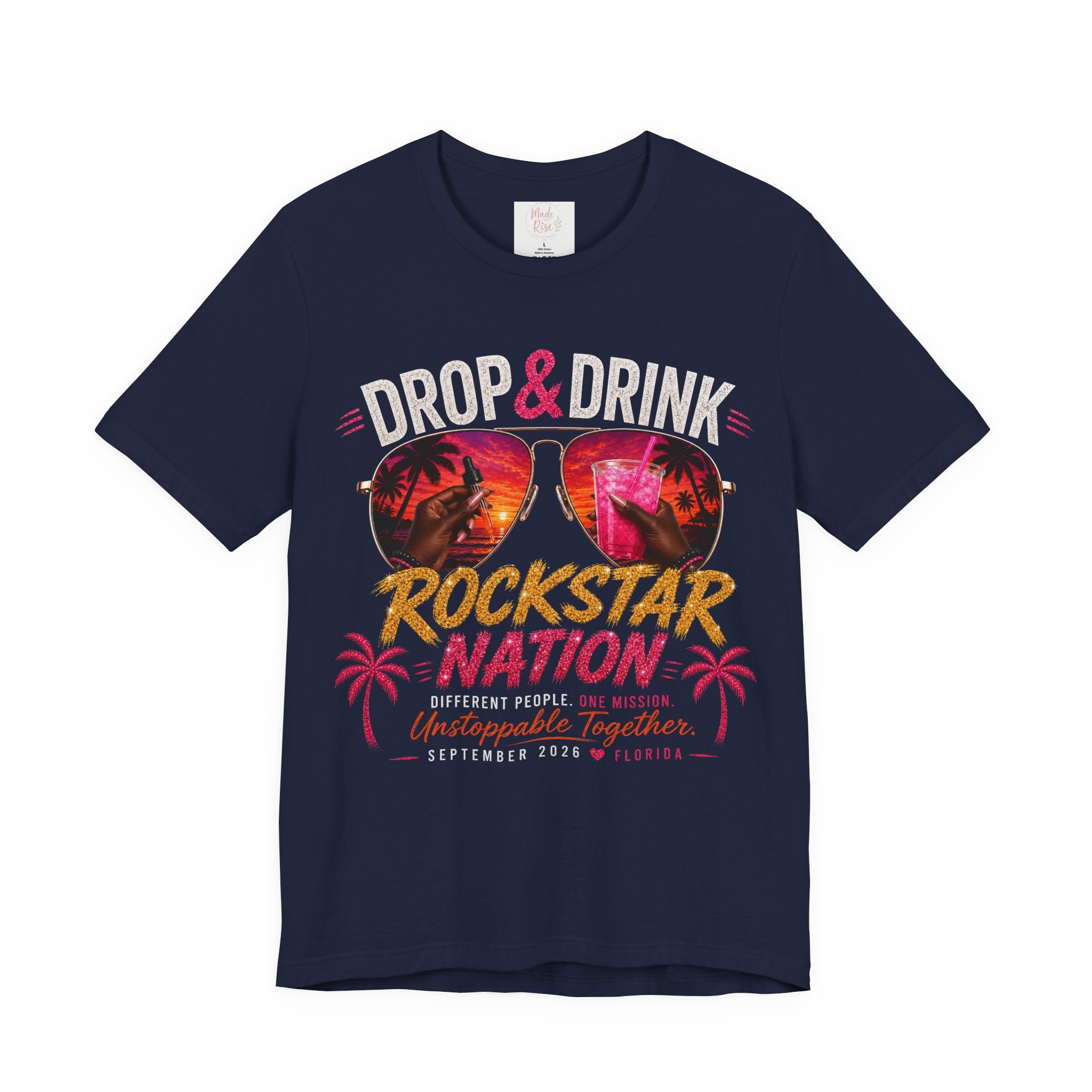Dark Complexion (women) of Team White Drop & Drink Beach T‑Shirt –  Sunglasses Graphic
