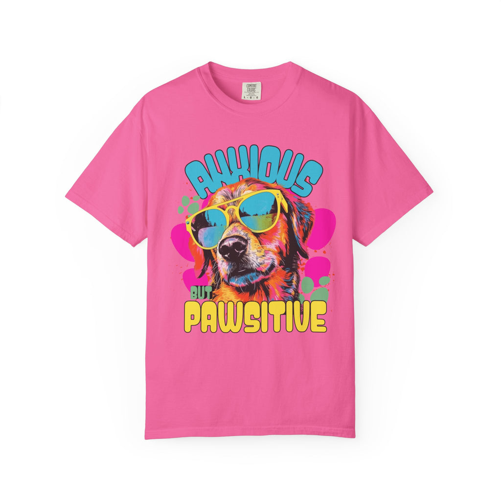 Retro Golden Retriever Shirt, Anxious but Pawsitive Tee, Mental Health Dog Mom, Comfort Colors Colorful Puppy T Shirt, Dog Lover Gift