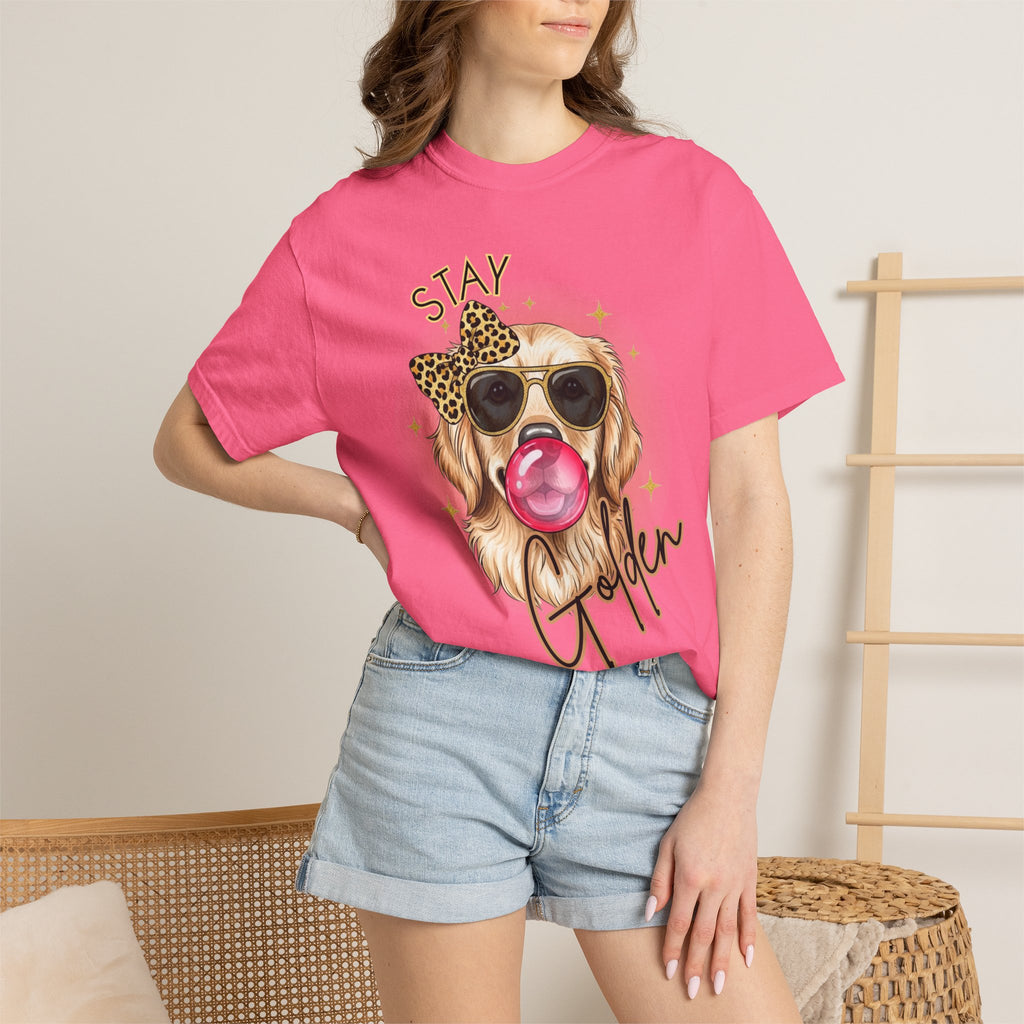 Stay Golden Retriever Shirt, Cute Dog Graphic Tee, Positive Vibes Energy, Bubble Gum Dog T Shirt, Aesthetic Pet Lover Gift, Gift for Her