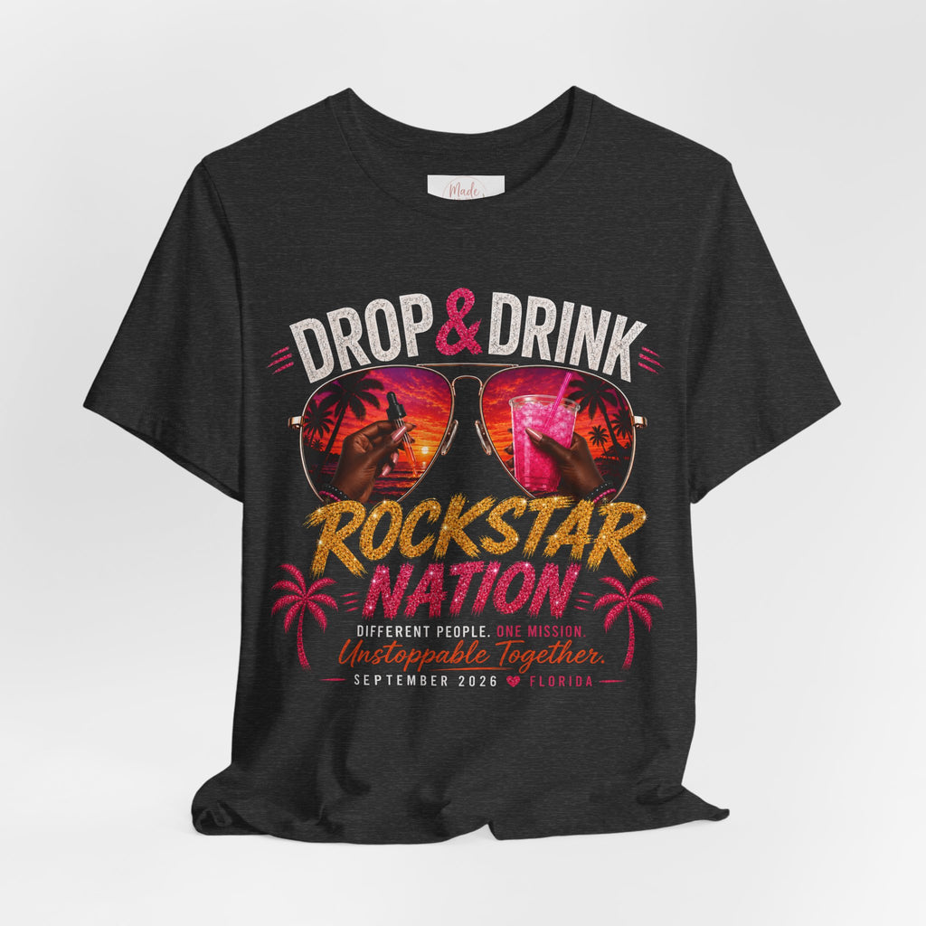 Dark Complexion (women) of Team White Drop & Drink Beach T‑Shirt –  Sunglasses Graphic