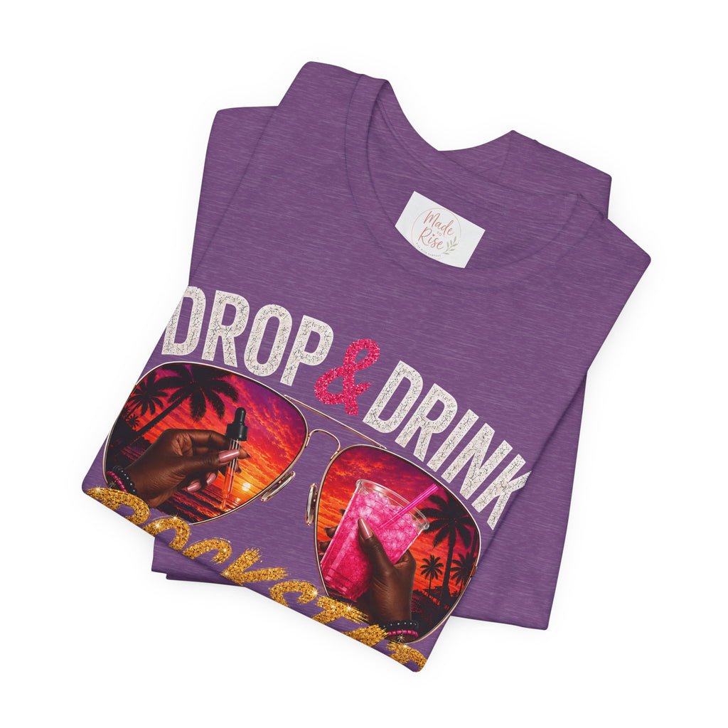Dark Complexion (women) of Team White Drop & Drink Beach T‑Shirt –  Sunglasses Graphic