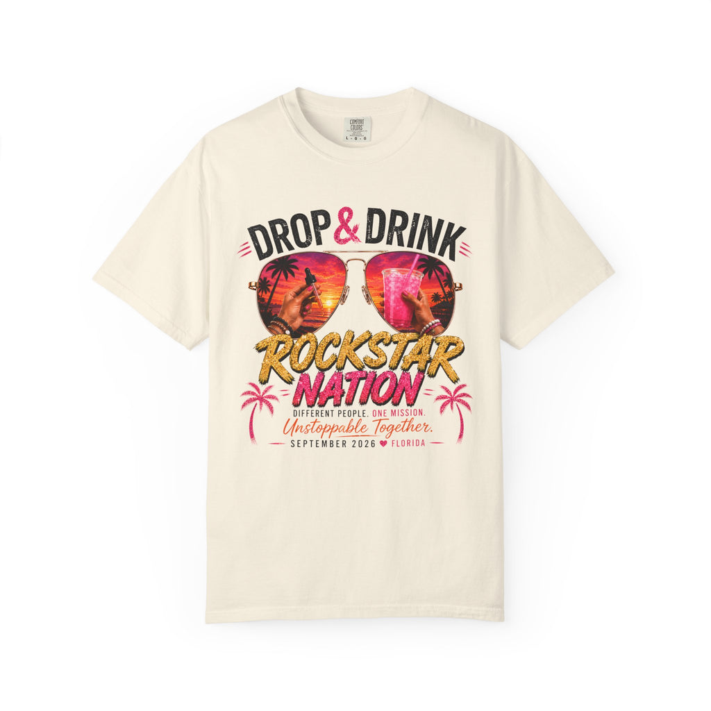 Unisex Drop & Drink Change Lives T-Shirt — Firefighter Sunglasses Graphic Tee