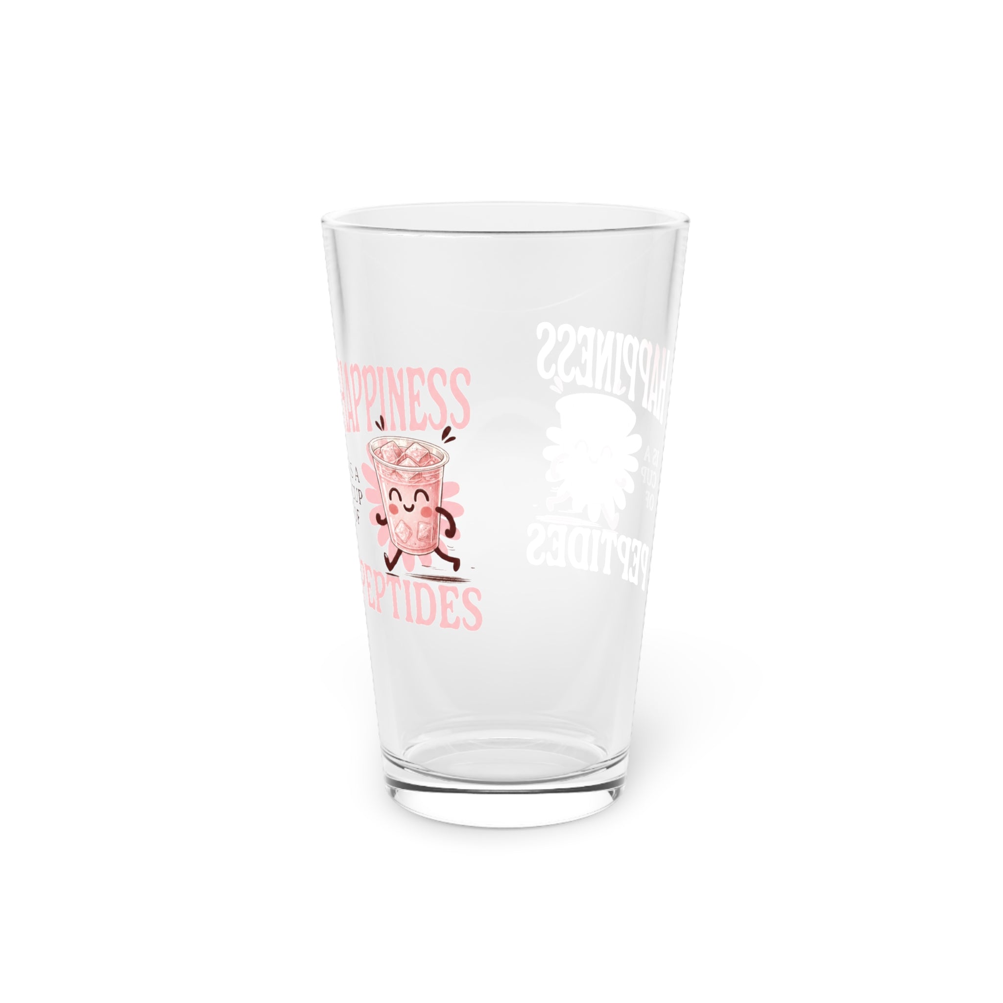 Pint Glass — "Happiness Is a Cup of Peptides" Cute Pink Kawaii Beer Glass, 16oz