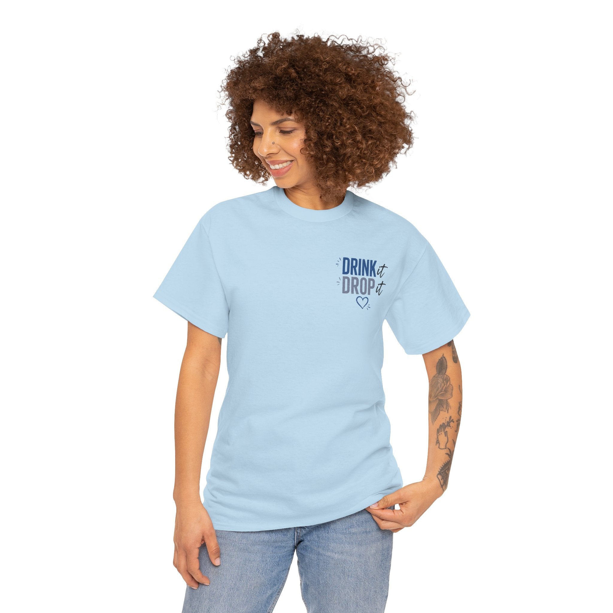 Blue Drink Drop Heart Tee — Cute Minimalist Coffee Graphic T‑Shirt