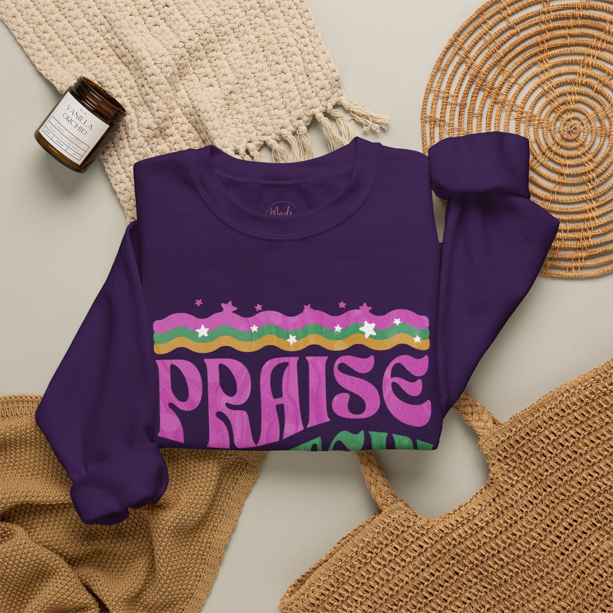 Made to Rise Crewneck Sweatshirt — Retro "Praise Protein Peptides" Graphic
