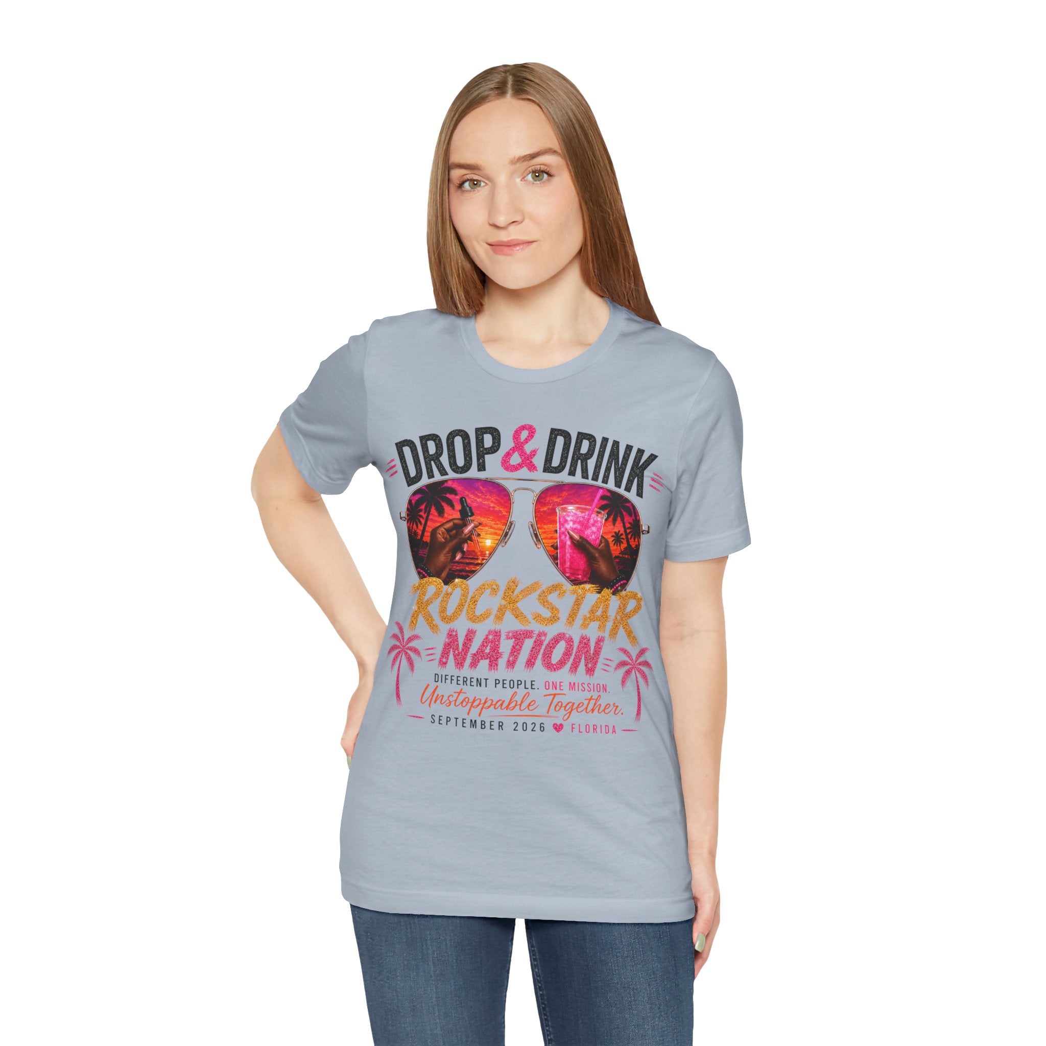 Dark Complexion (women) of Team Black Drop & Drink Beach T‑Shirt –  Sunglasses Graphic