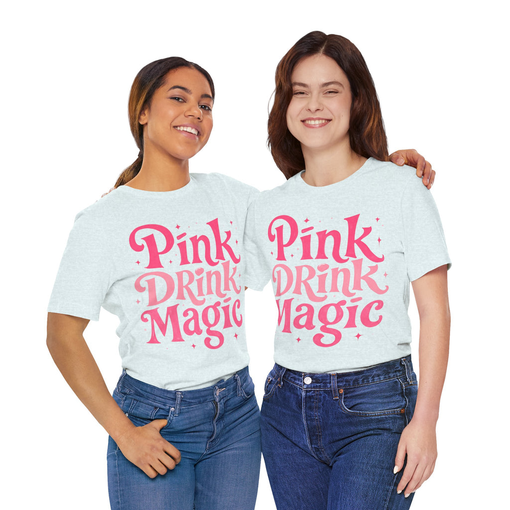 Pink Drink Magic Tee — Cute Retro Script Graphic T-Shirt