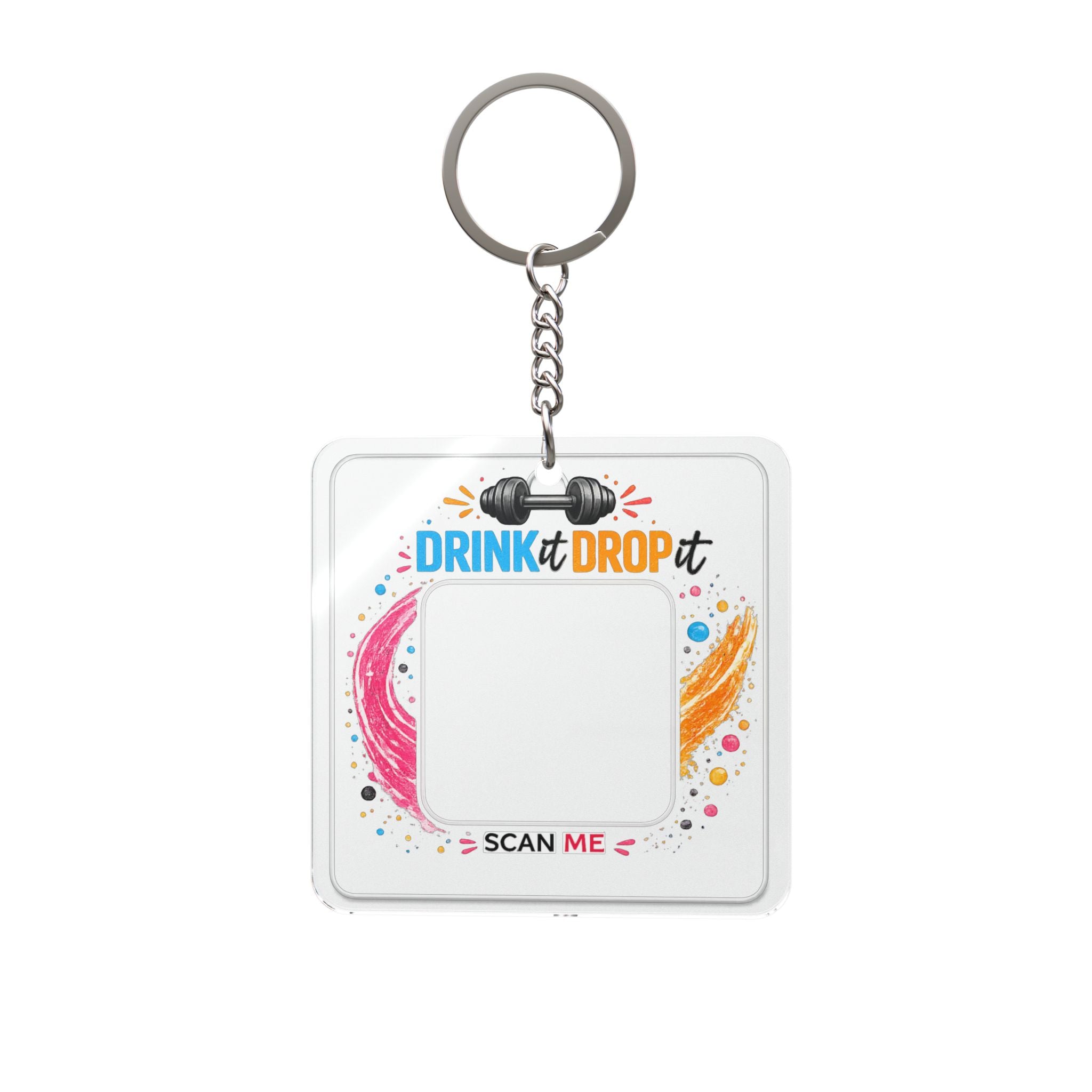 Custom QR Code Square Keychain — Personalized Business Link, Dumbbell Small Acrylic Keyring