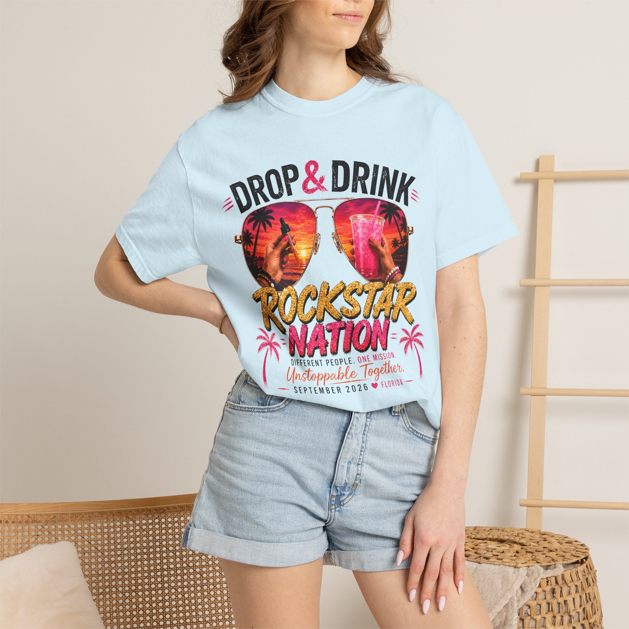 Unisex Drop & Drink Change Lives T-Shirt — Firefighter Sunglasses Graphic Tee