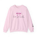 Love Yourself Sweatshirt, Self Love Crewneck Sweatshirt, Motivational Sweatshirt, Pink Bow Sweater, Mental Health Shirt, Positive Apparel