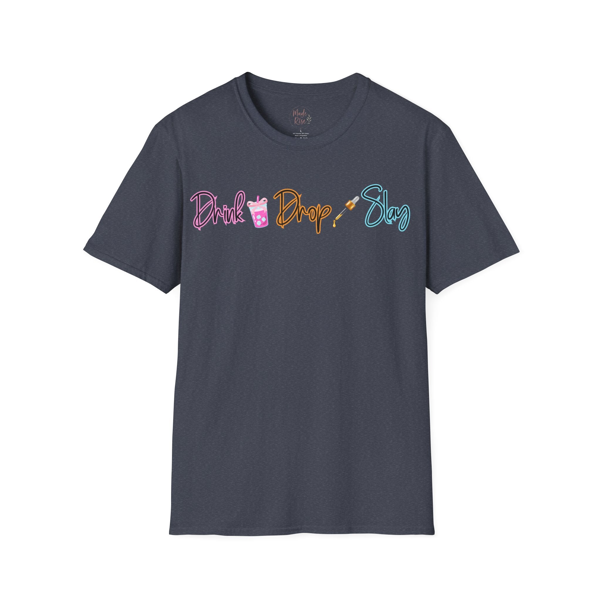 Drink Drop Slay T-Shirt — Fun Boba & Makeup Graphic Tee for Trendy Women