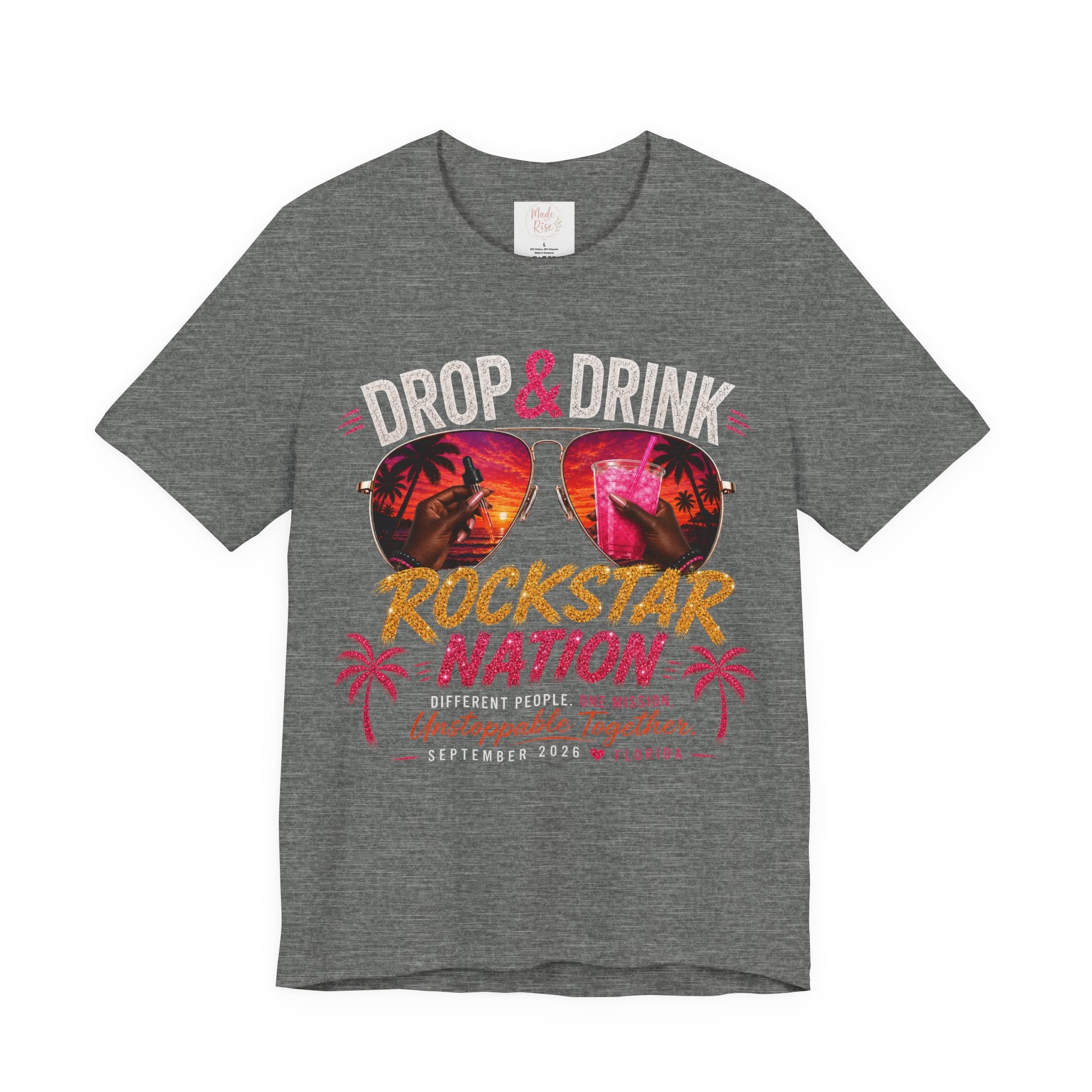 Dark Complexion (women) of Team White Drop & Drink Beach T‑Shirt –  Sunglasses Graphic