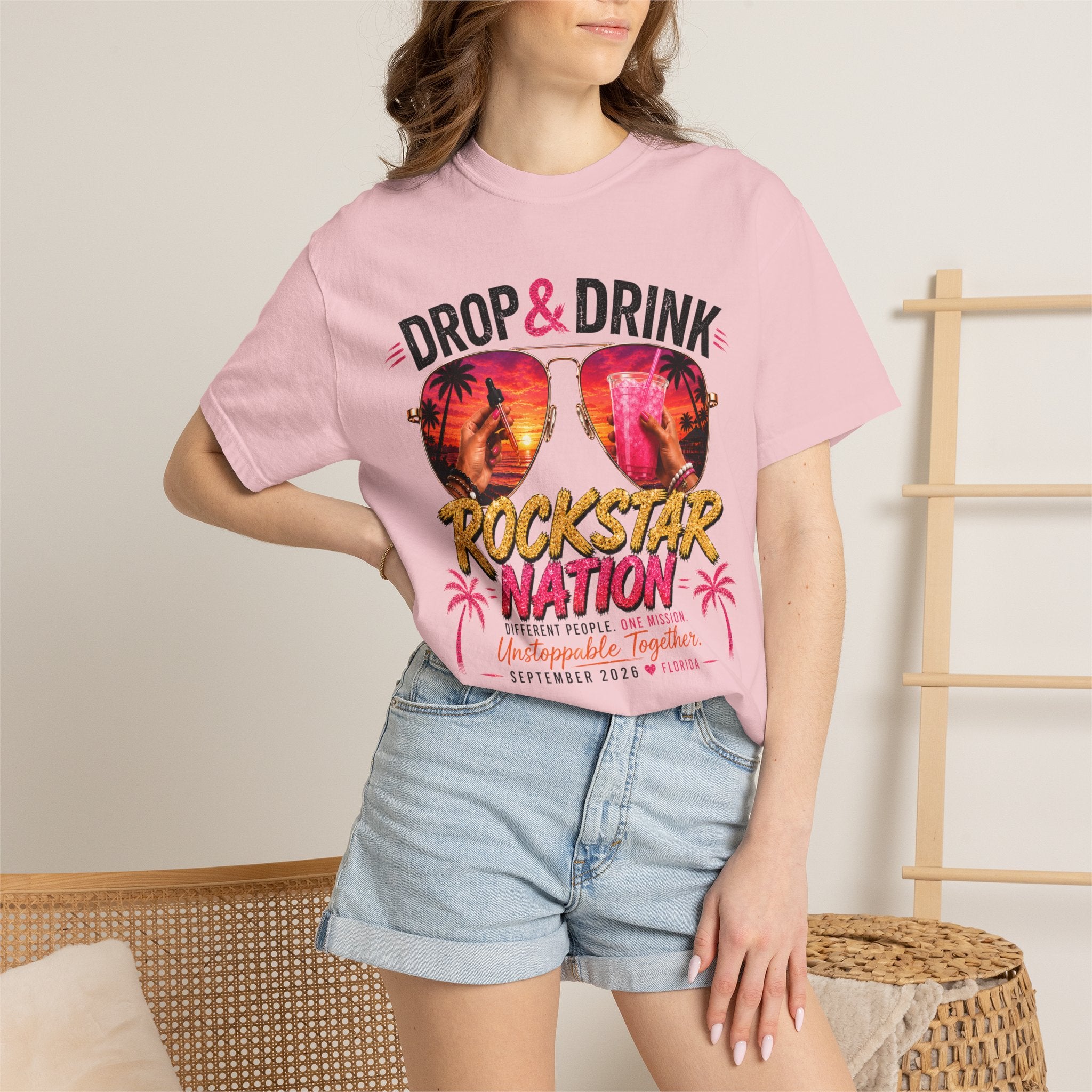 Unisex Drop & Drink Change Lives T-Shirt — Firefighter Sunglasses Graphic Tee