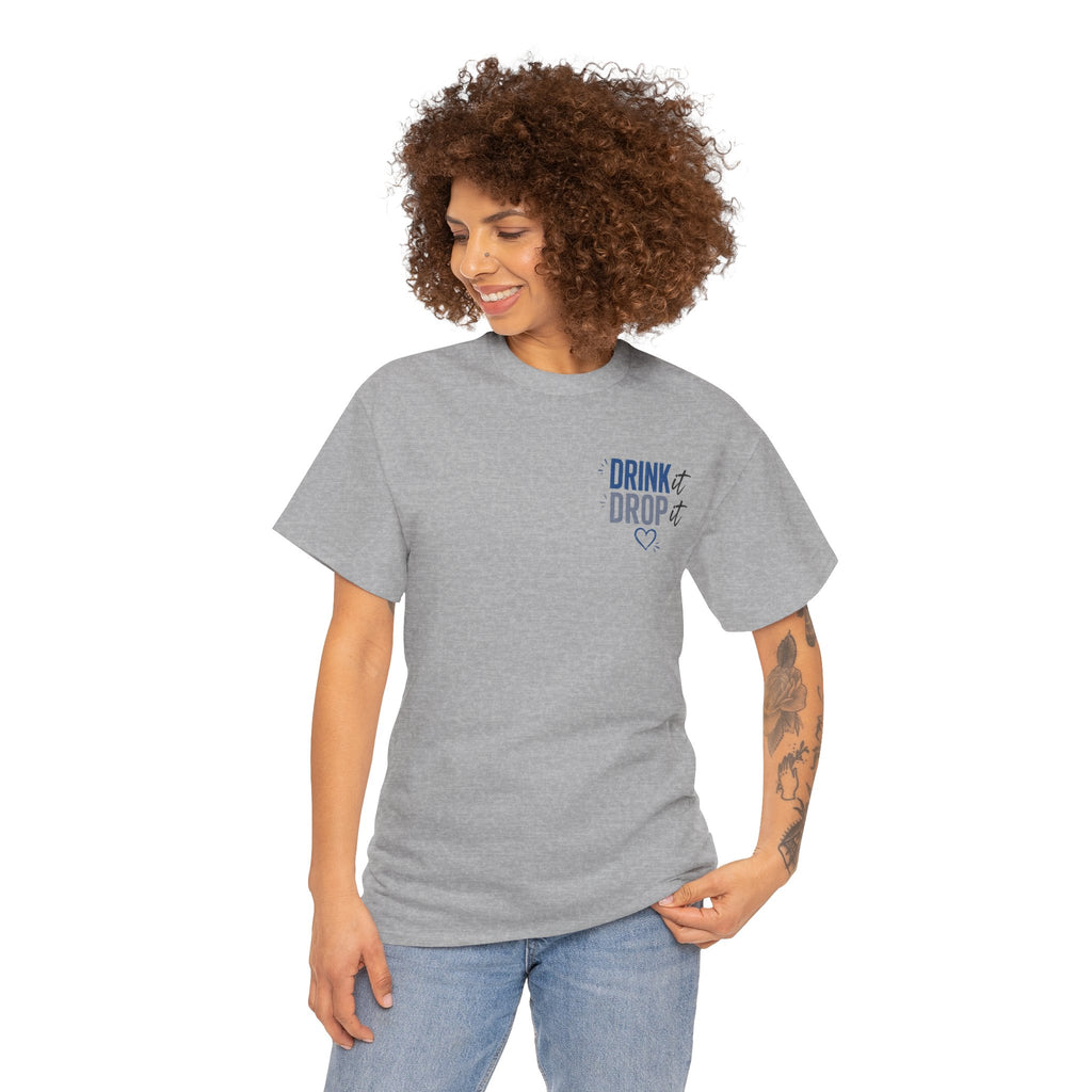 Blue Drink Drop Heart Tee — Cute Minimalist Coffee Graphic T‑Shirt