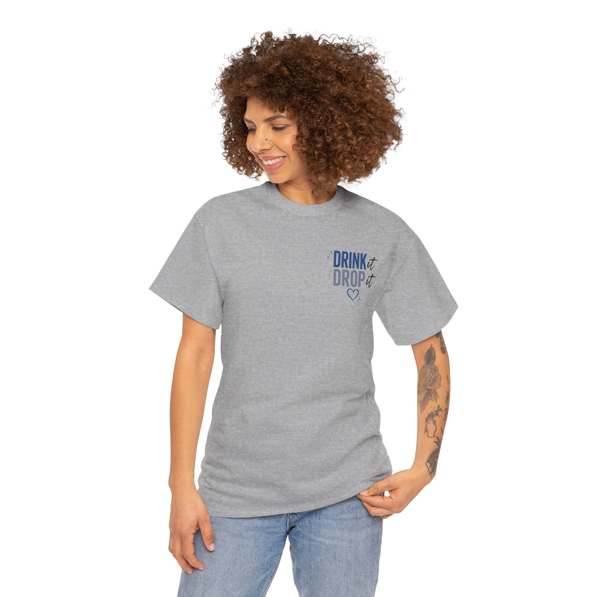 Blue Drink Drop Heart Tee — Cute Minimalist Coffee Graphic T‑Shirt