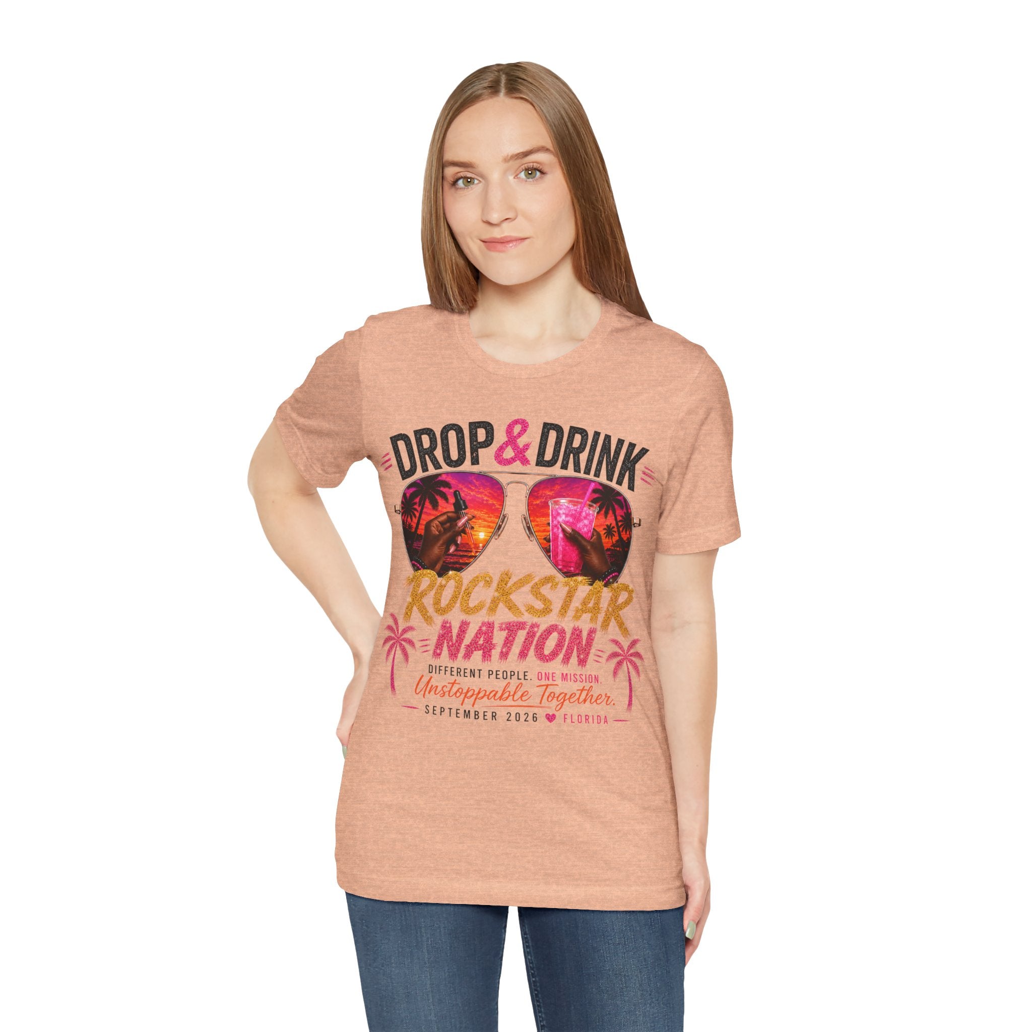 Dark Complexion (women) of Team Black Drop & Drink Beach T‑Shirt –  Sunglasses Graphic
