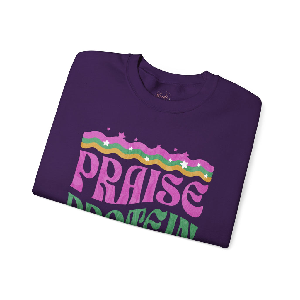 Made to Rise Crewneck Sweatshirt — Retro "Praise Protein Peptides" Graphic