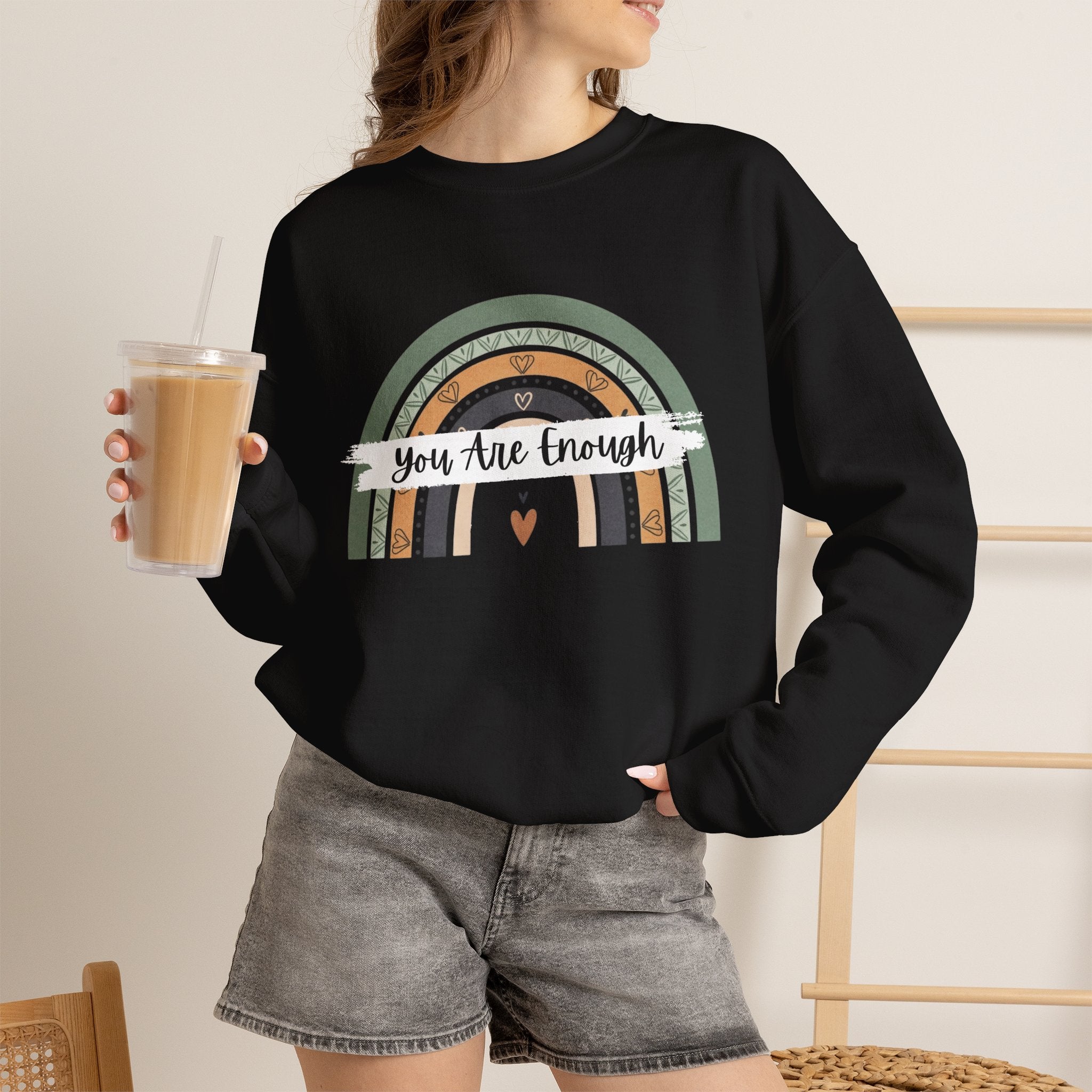 You Are Enough Sweatshirt, Mental Health Sweater, Boho Inspirational Sweatshirt, Rainbow Crewneck Sweatshirt, Cozy Crewneck Sweater
