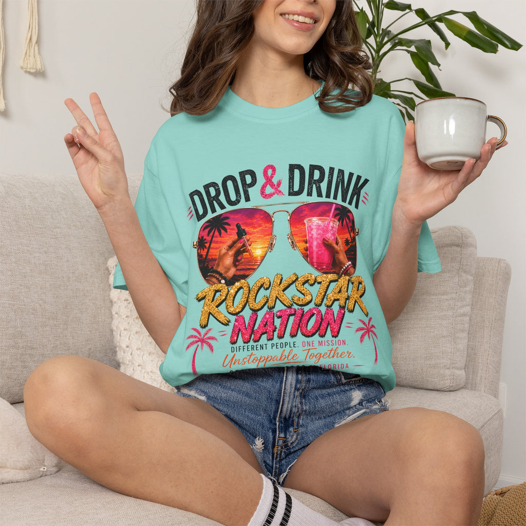 Unisex Drop & Drink Change Lives T-Shirt — Firefighter Sunglasses Graphic Tee