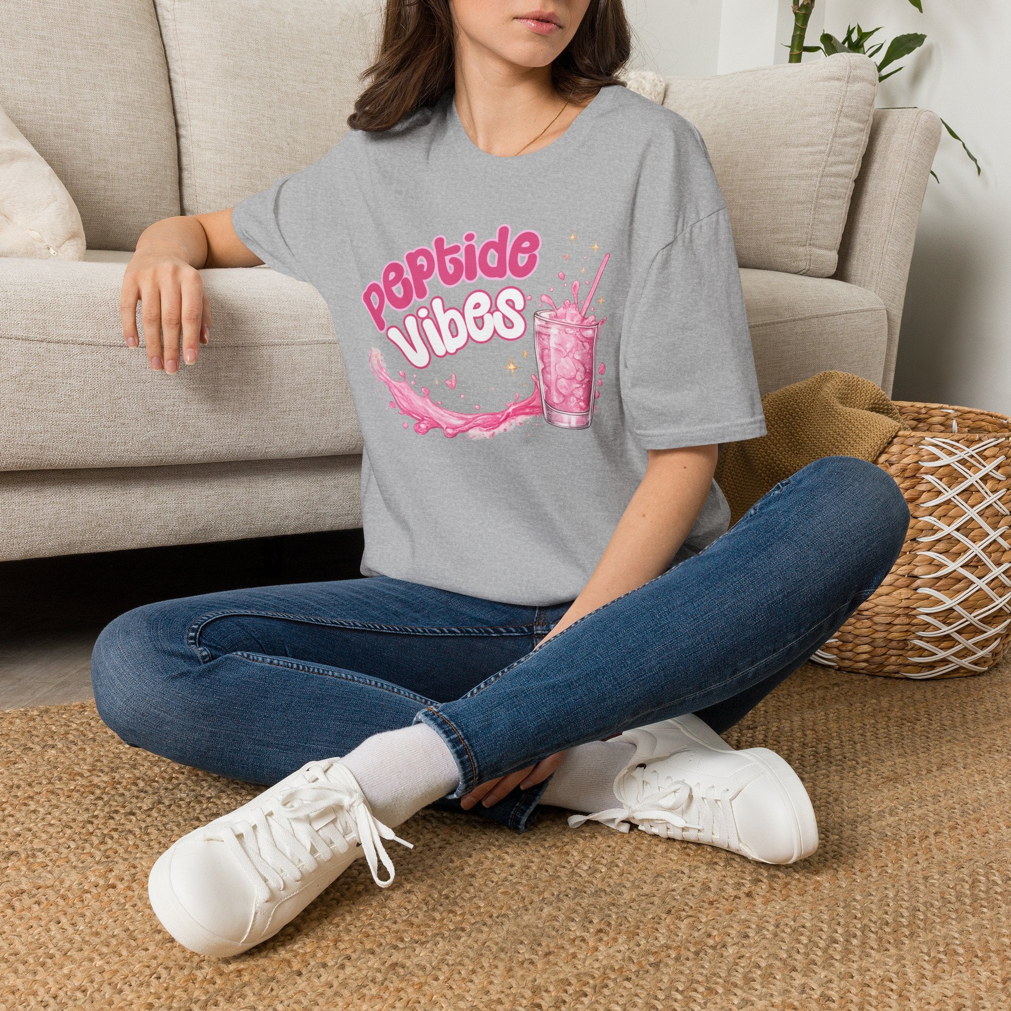Peptide Vibes T-Shirt — Pink Boba Drink Graphic Tee