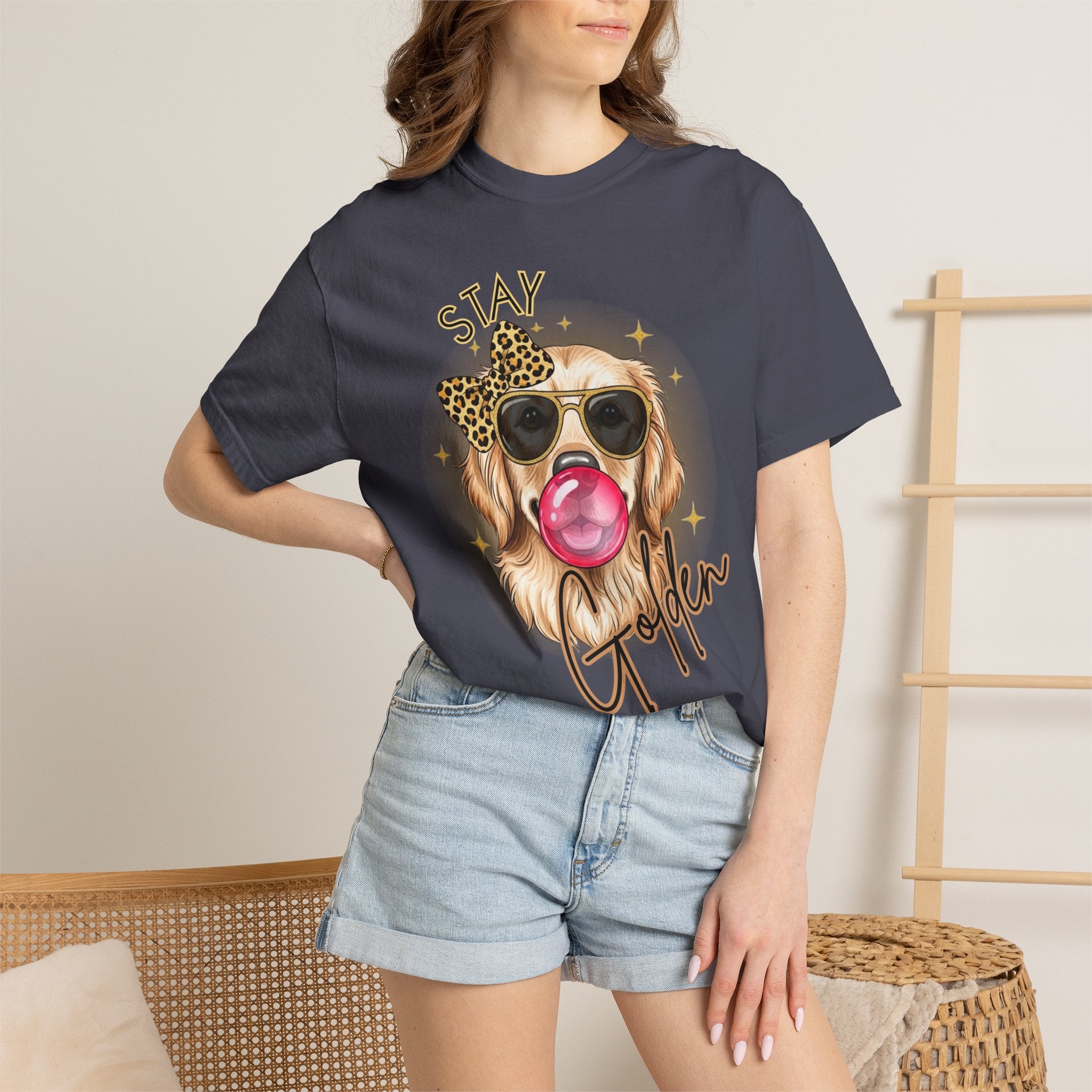 Stay Golden Retriever Shirt, Cute Dog Graphic Tee, Positive Vibes Energy, Bubble Gum Dog T Shirt, Aesthetic Pet Lover Gift, Gift for Her