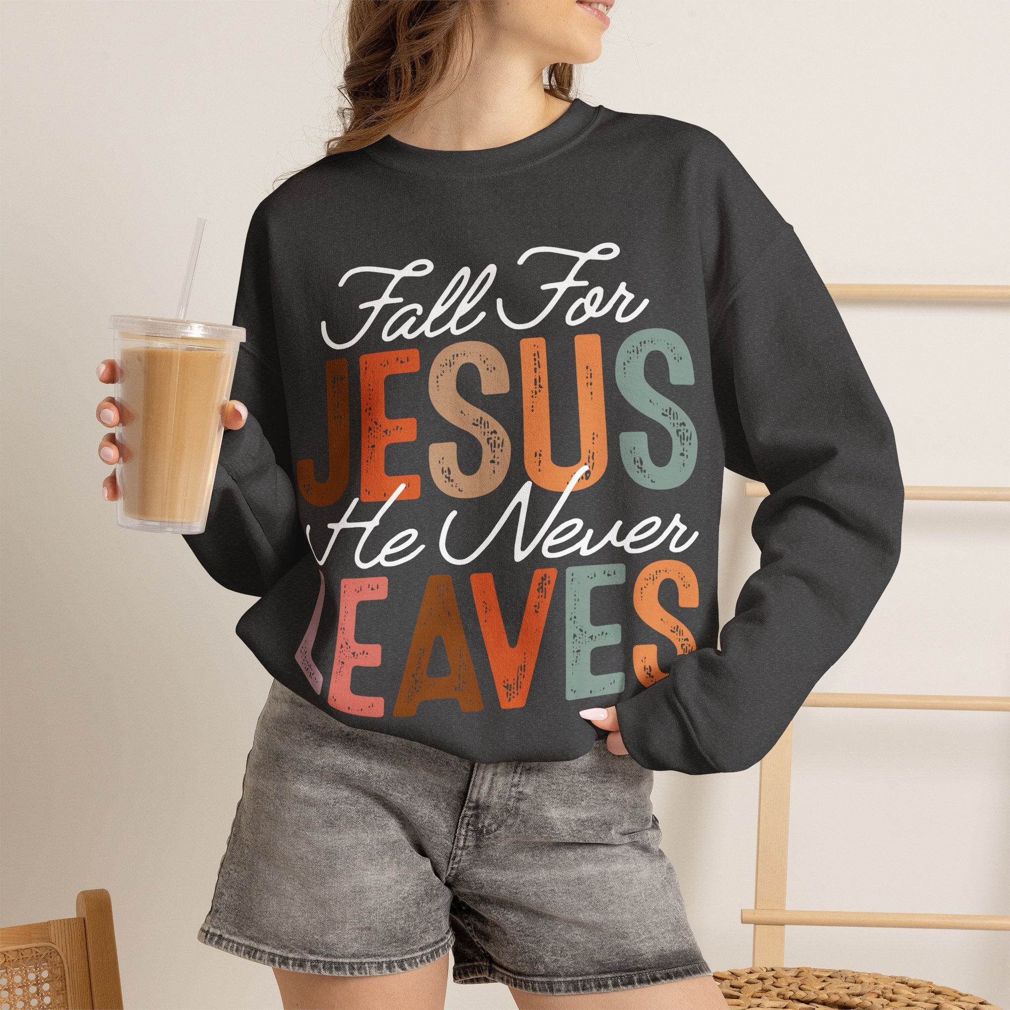 Fall For Jesus  Sweatshirt — Christian Faith Typography Crewneck