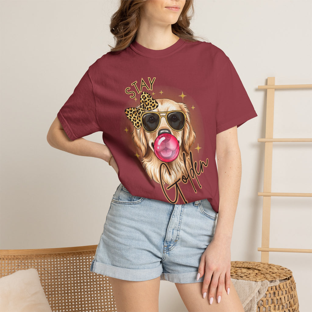 Stay Golden Retriever Shirt, Cute Dog Graphic Tee, Positive Vibes Energy, Bubble Gum Dog T Shirt, Aesthetic Pet Lover Gift, Gift for Her