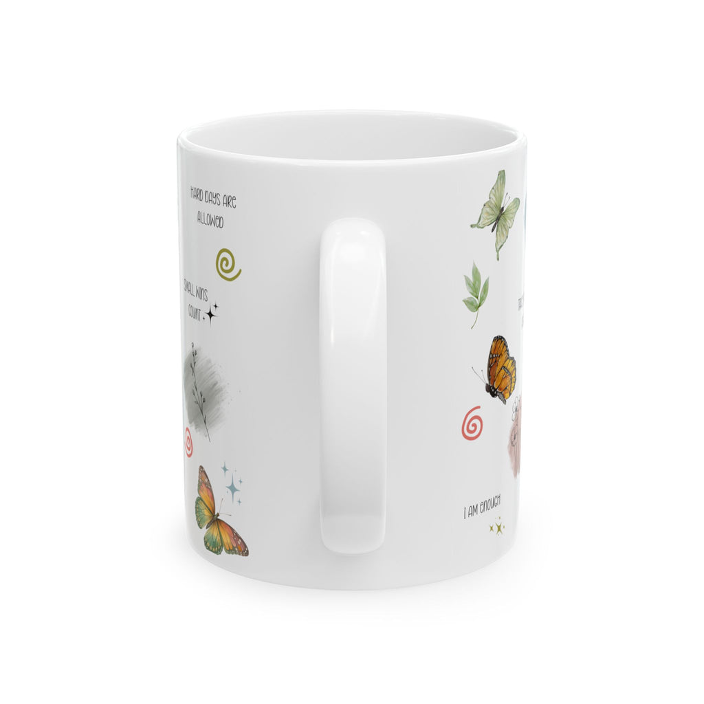 Butterflies and Botanicals Affirmations Mug Ceramic Coffee Cup Daily Reminders Gift Mental Health Awareness kitchen Gift for Her