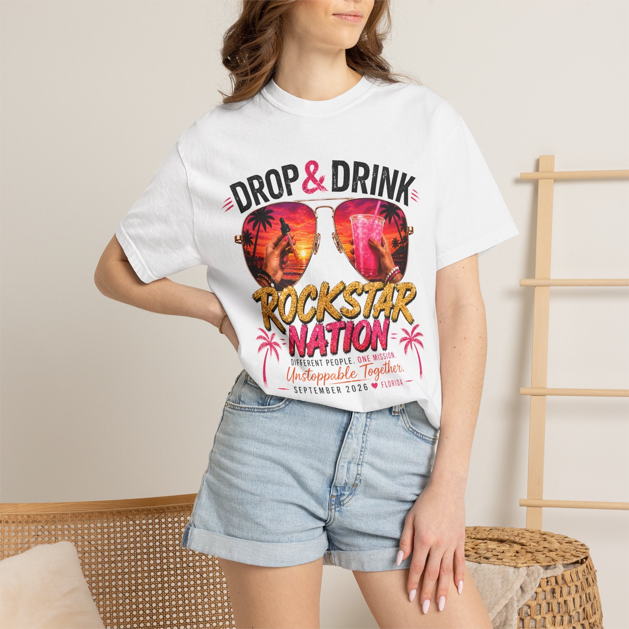 Unisex Drop & Drink Change Lives T-Shirt — Firefighter Sunglasses Graphic Tee