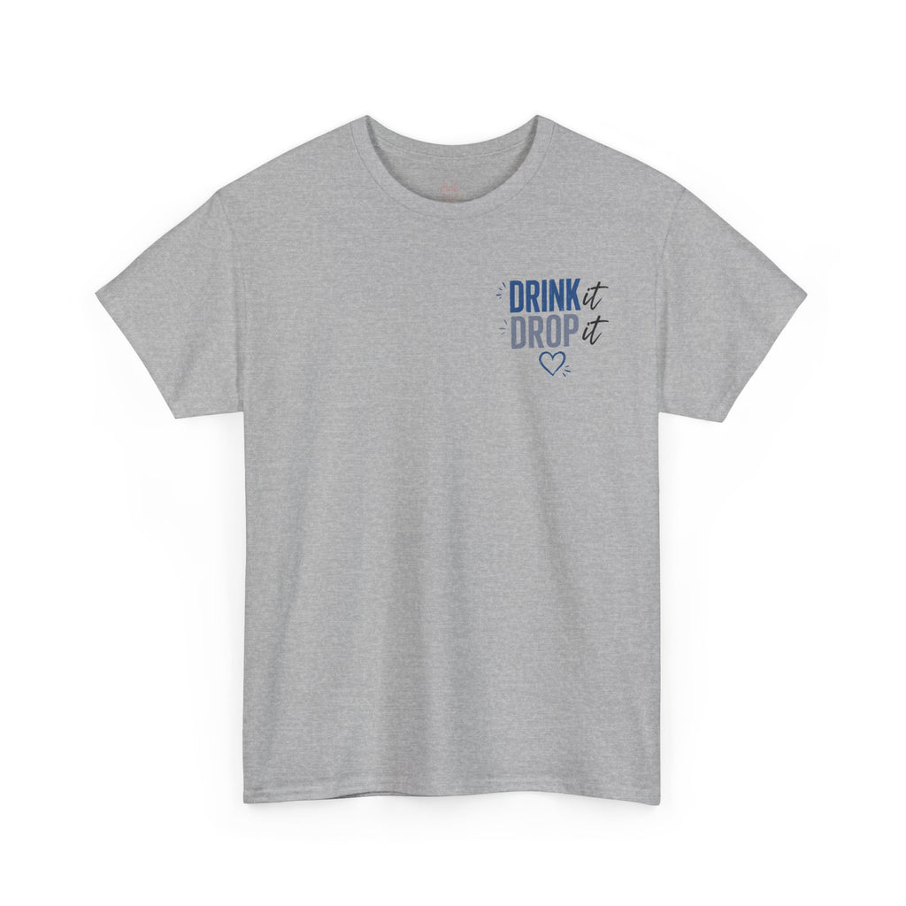 Blue Drink Drop Heart Tee — Cute Minimalist Coffee Graphic T‑Shirt