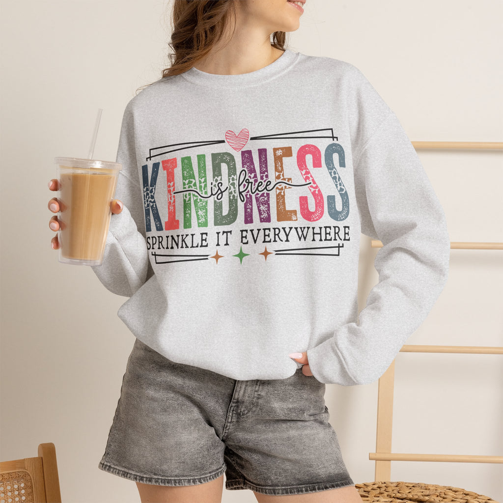 Kindness Is Free Sweatshirt, Retro Pastel Graphic Crewneck, Inspirational Teacher Gift, Gildan 18000 Cozy Fun Pullover