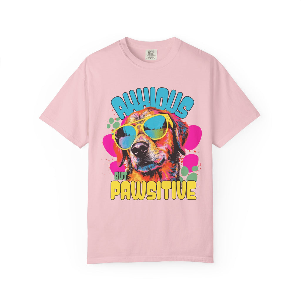 Retro Golden Retriever Shirt, Anxious but Pawsitive Tee, Mental Health Dog Mom, Comfort Colors Colorful Puppy T Shirt, Dog Lover Gift