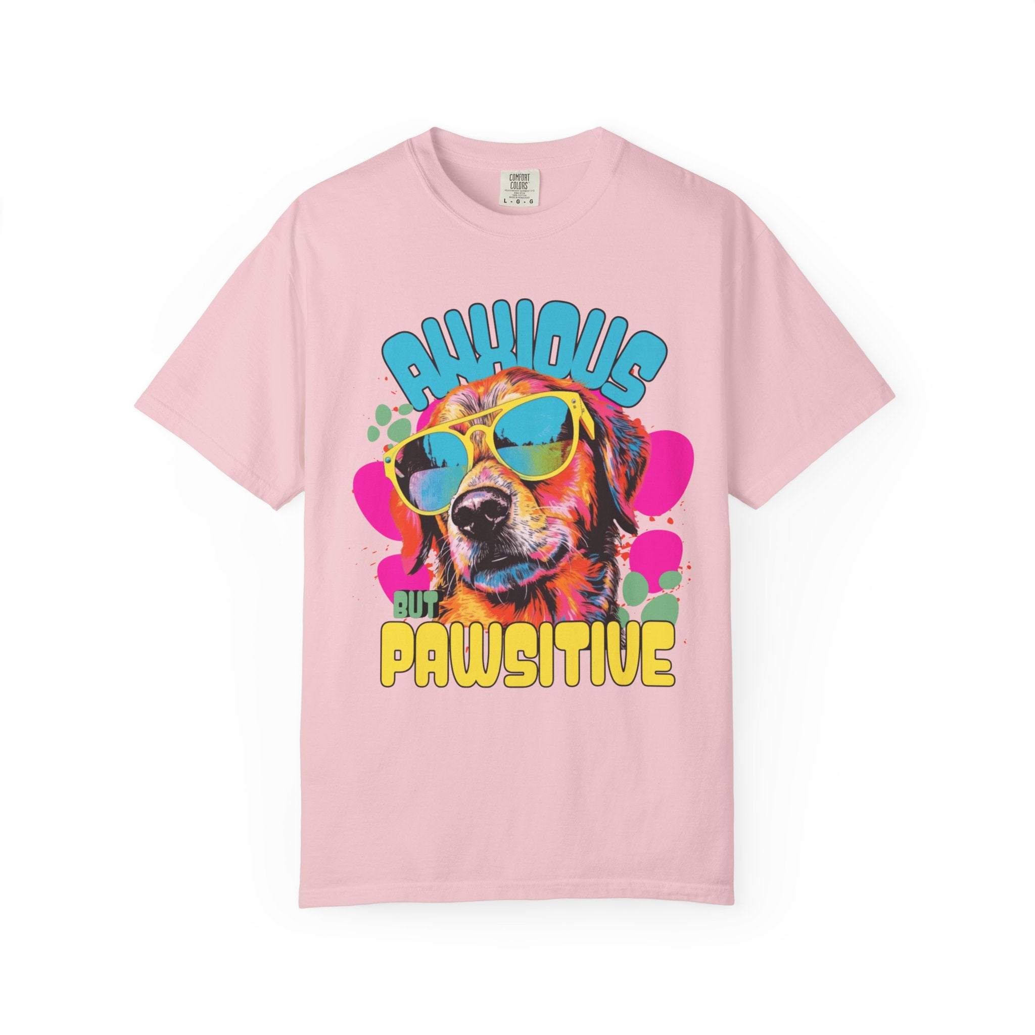 Retro Golden Retriever Shirt, Anxious but Pawsitive Tee, Mental Health Dog Mom, Comfort Colors Colorful Puppy T Shirt, Dog Lover Gift