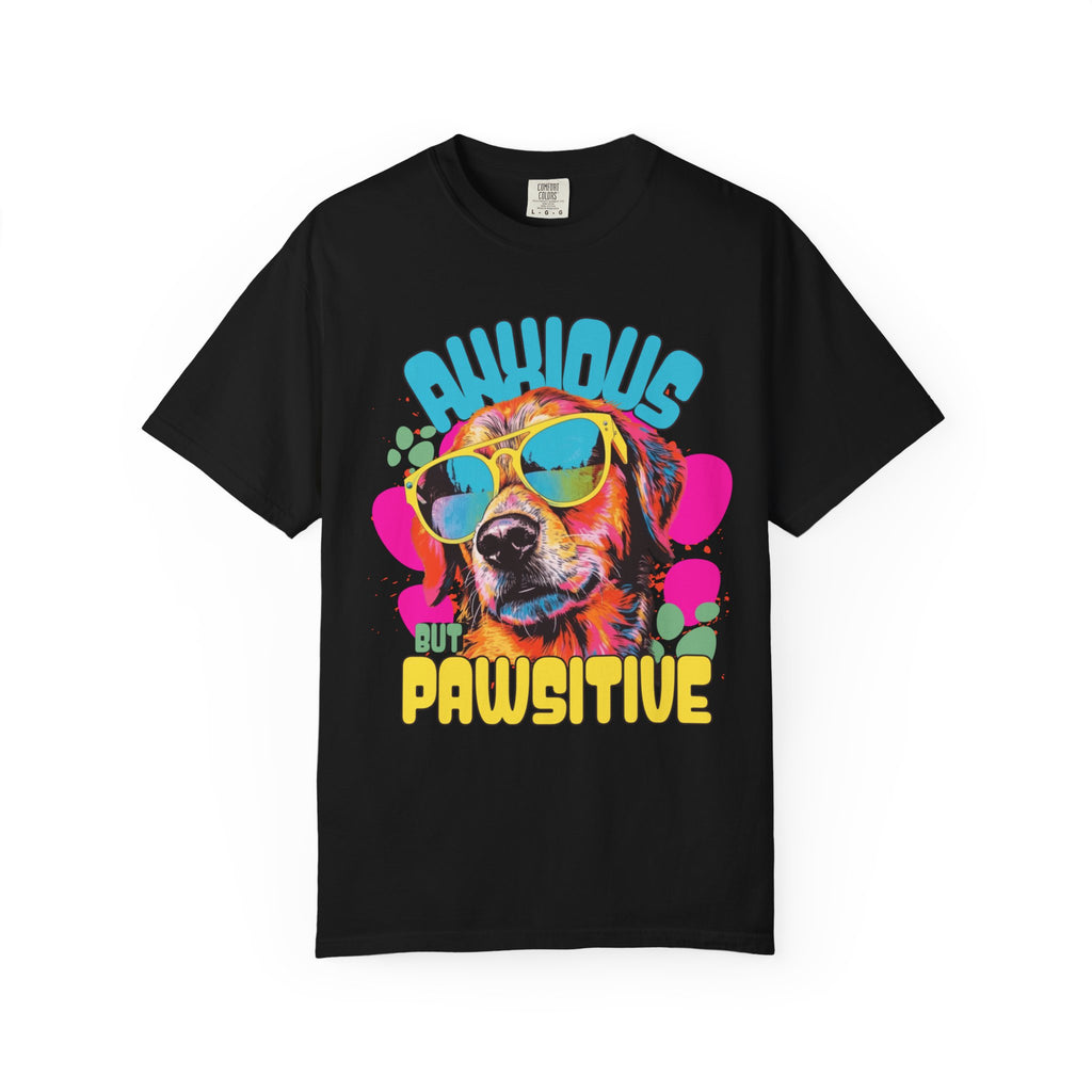 Retro Golden Retriever Shirt, Anxious but Pawsitive Tee, Mental Health Dog Mom, Comfort Colors Colorful Puppy T Shirt, Dog Lover Gift