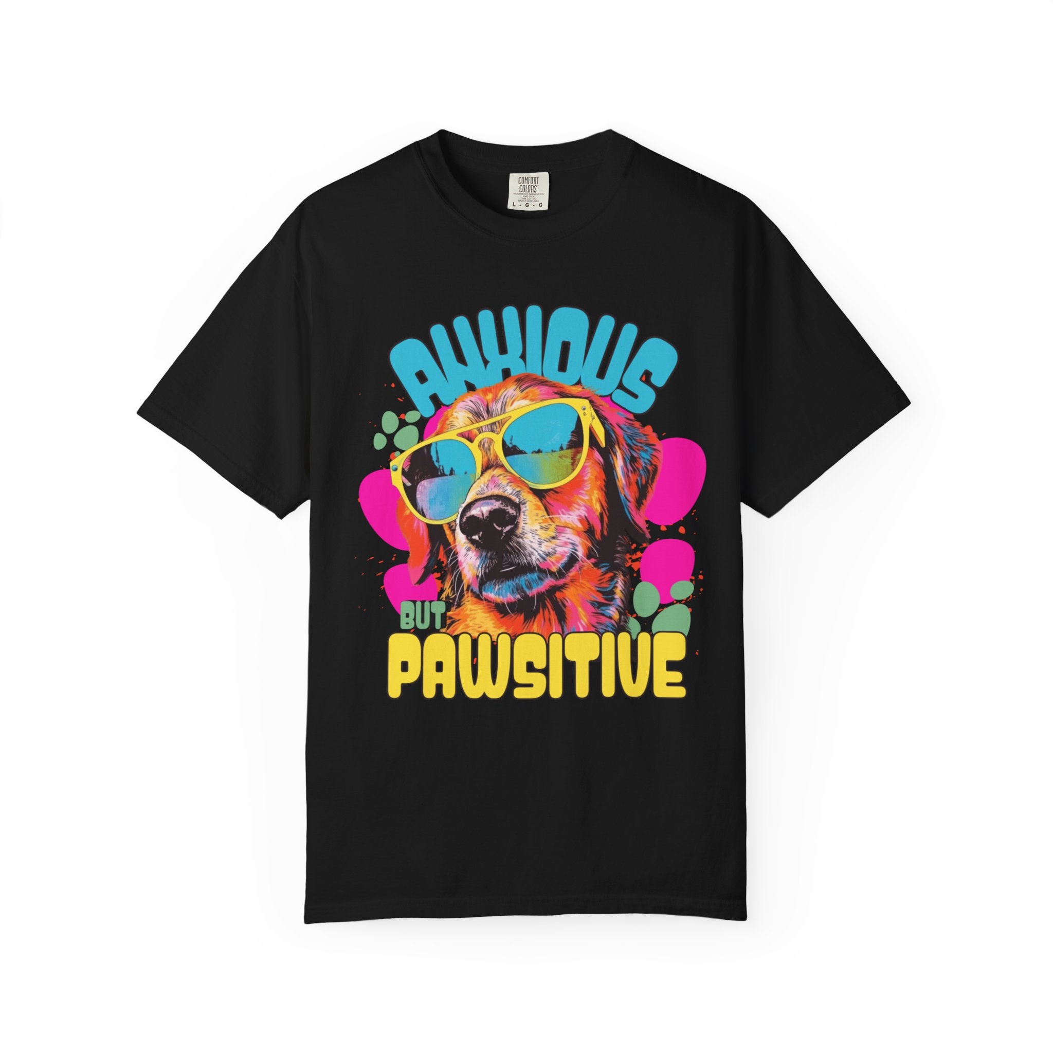 Retro Golden Retriever Shirt, Anxious but Pawsitive Tee, Mental Health Dog Mom, Comfort Colors Colorful Puppy T Shirt, Dog Lover Gift