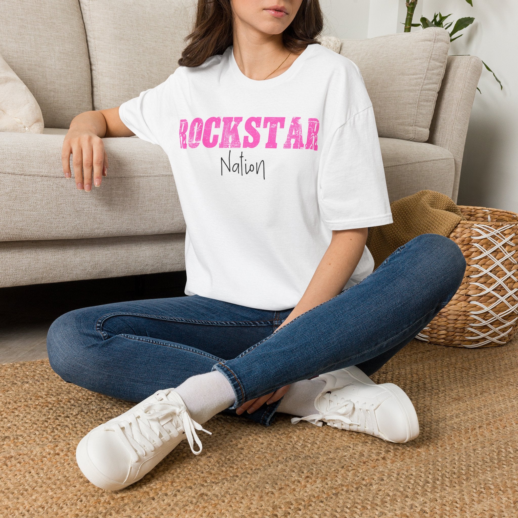 Rockstar Nation T-Shirt — Pink Distressed Graphic Tee