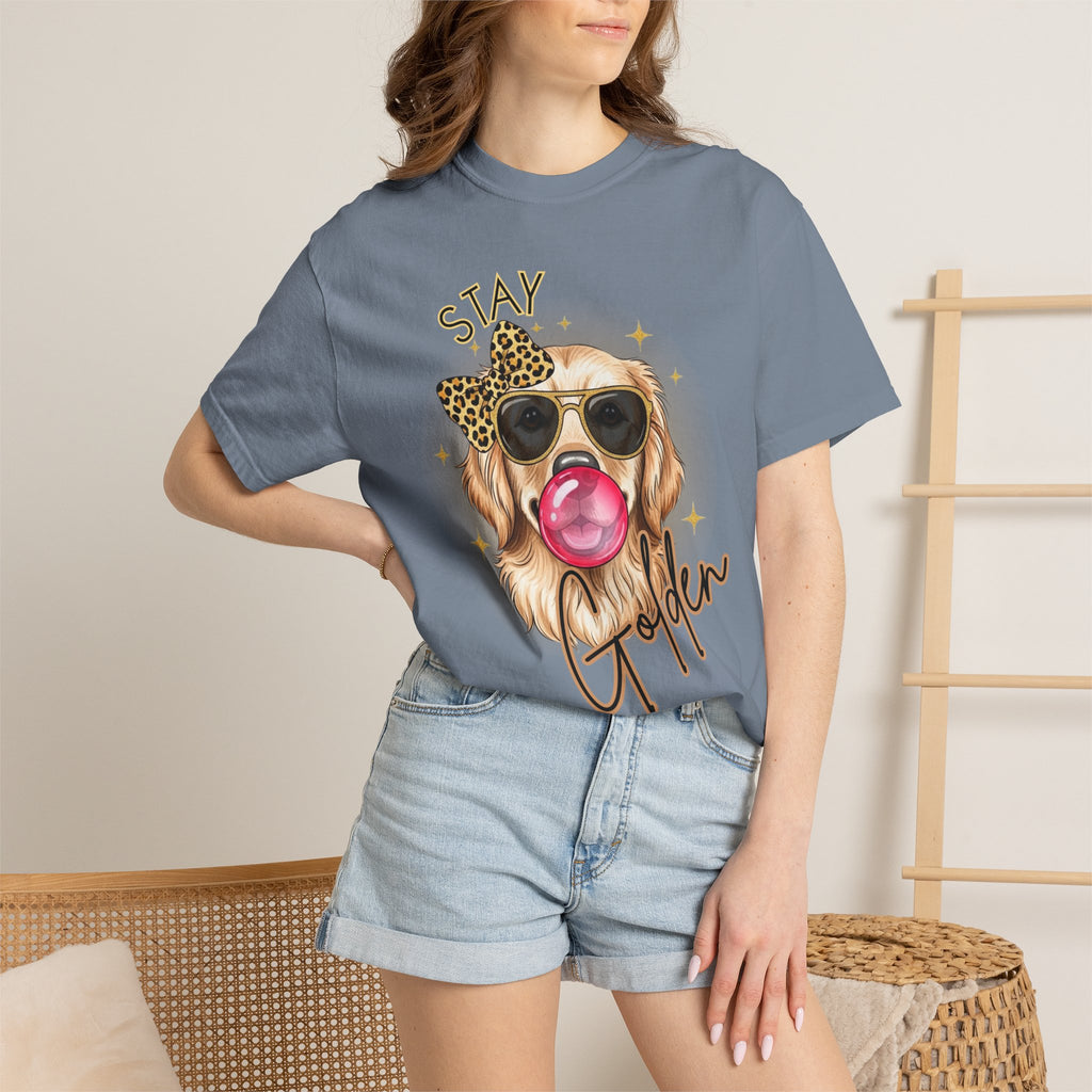 Stay Golden Retriever Shirt, Cute Dog Graphic Tee, Positive Vibes Energy, Bubble Gum Dog T Shirt, Aesthetic Pet Lover Gift, Gift for Her