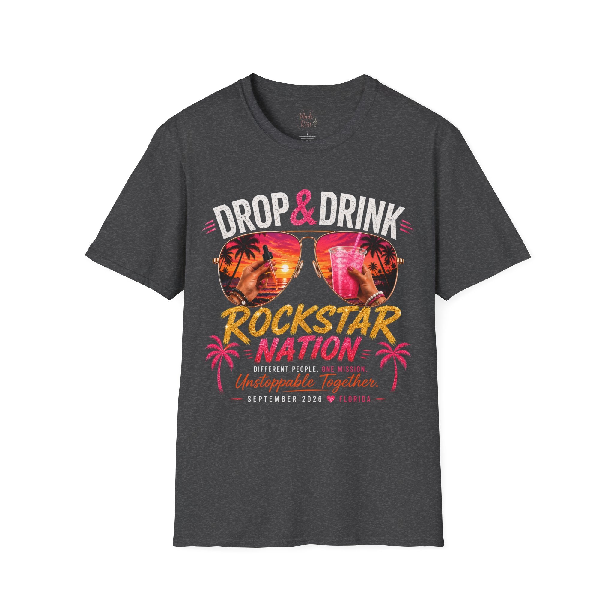 T-Shirt — Drop & Drink Club Florida Retro Palm Sunset Graphic
