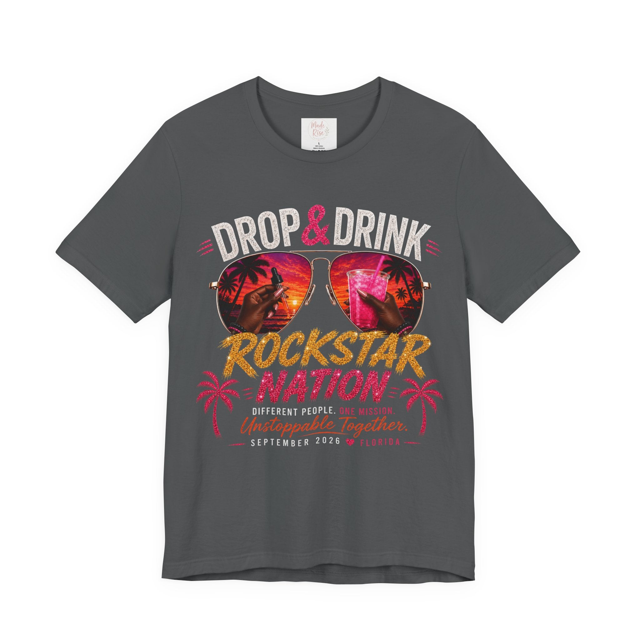 Dark Complexion (women) of Team White Drop & Drink Beach T‑Shirt –  Sunglasses Graphic
