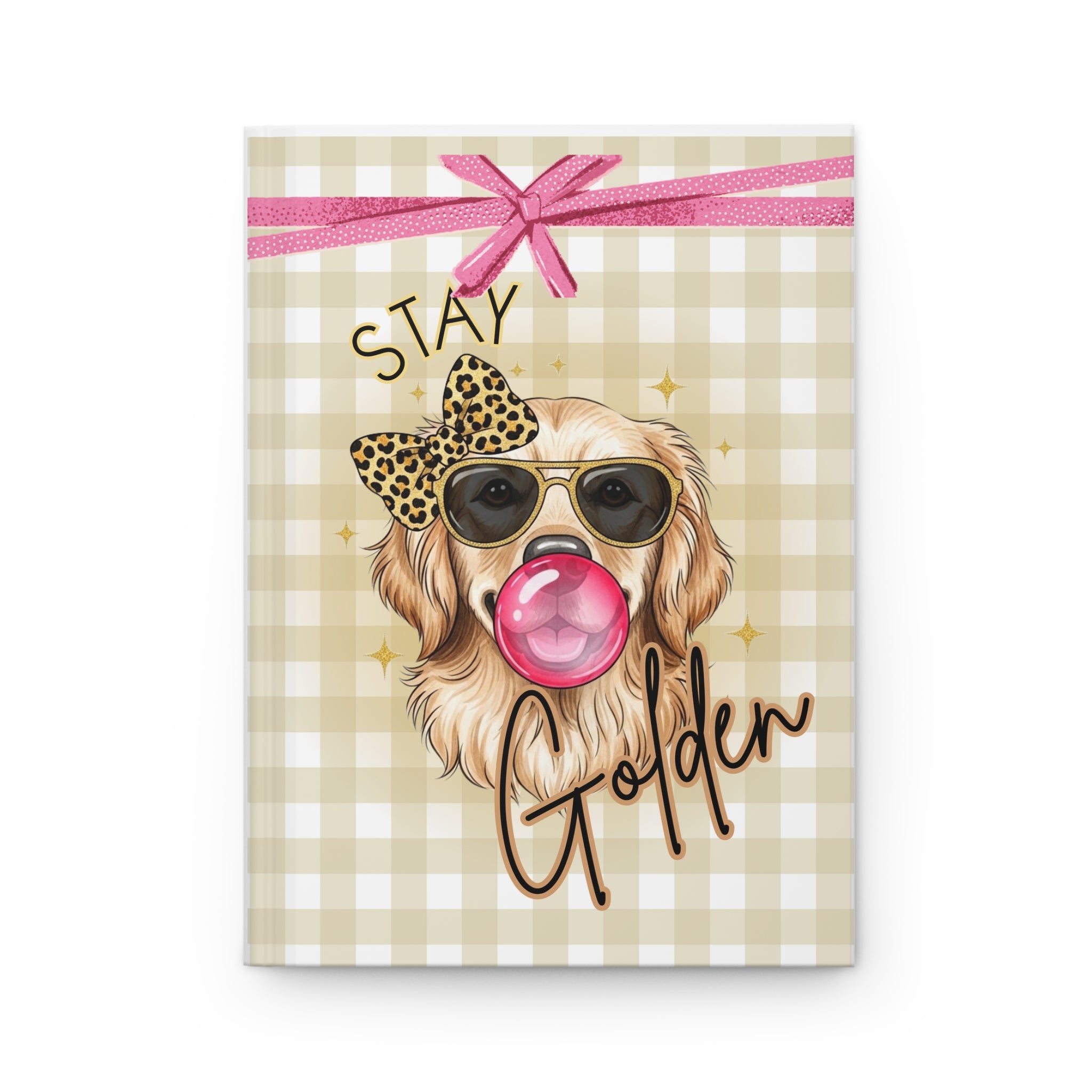 Stay Golden Gingham Personalized Journal, Cute Golden Retriever Notebook, Gratitude Prayer Journal, Dog Lover Gift for Women or Teen