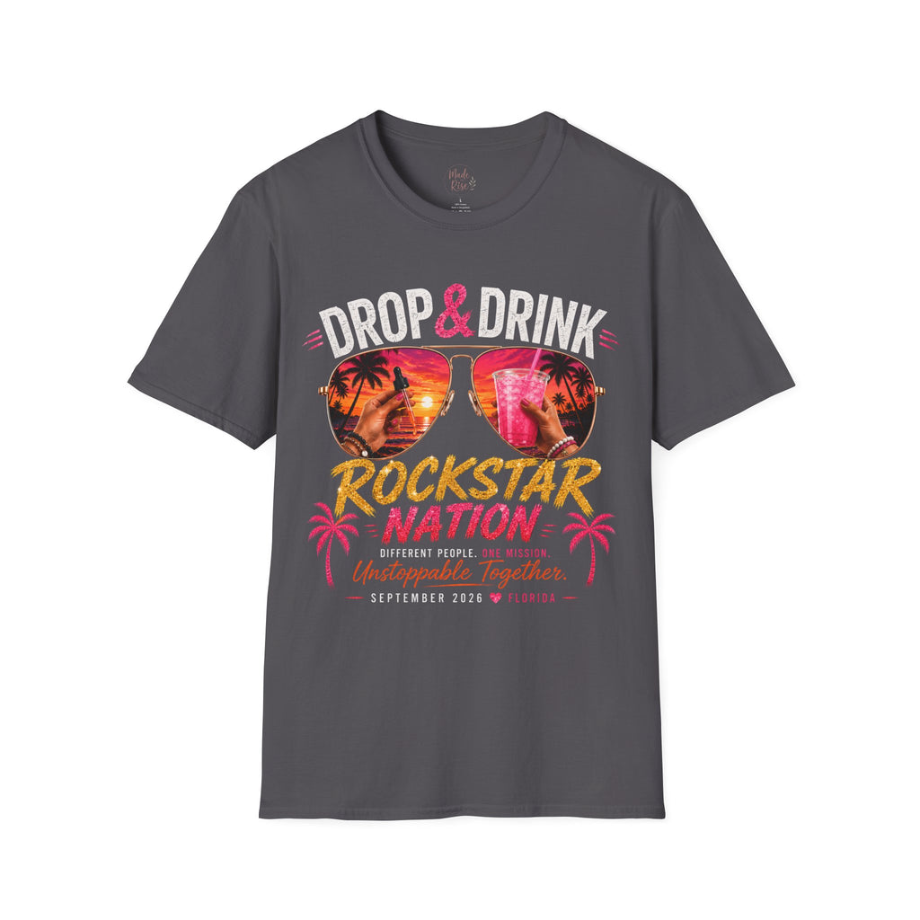 T-Shirt — Drop & Drink Club Florida Retro Palm Sunset Graphic