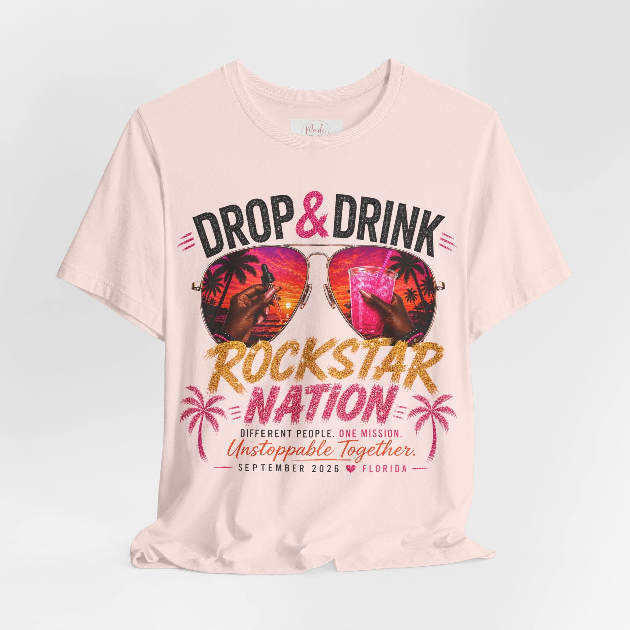 Dark Complexion (women) of Team Black Drop & Drink Beach T‑Shirt –  Sunglasses Graphic