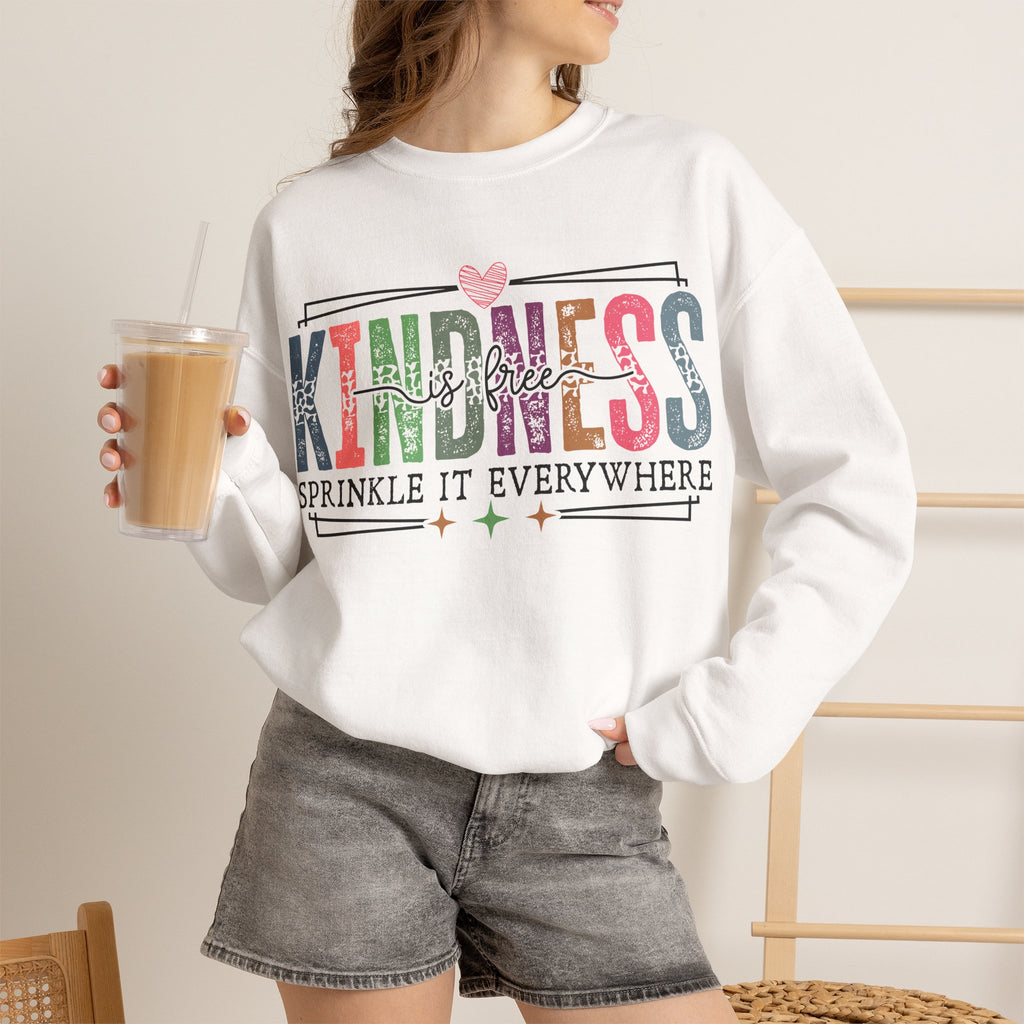 Kindness Is Free Sweatshirt, Retro Pastel Graphic Crewneck, Inspirational Teacher Gift, Gildan 18000 Cozy Fun Pullover