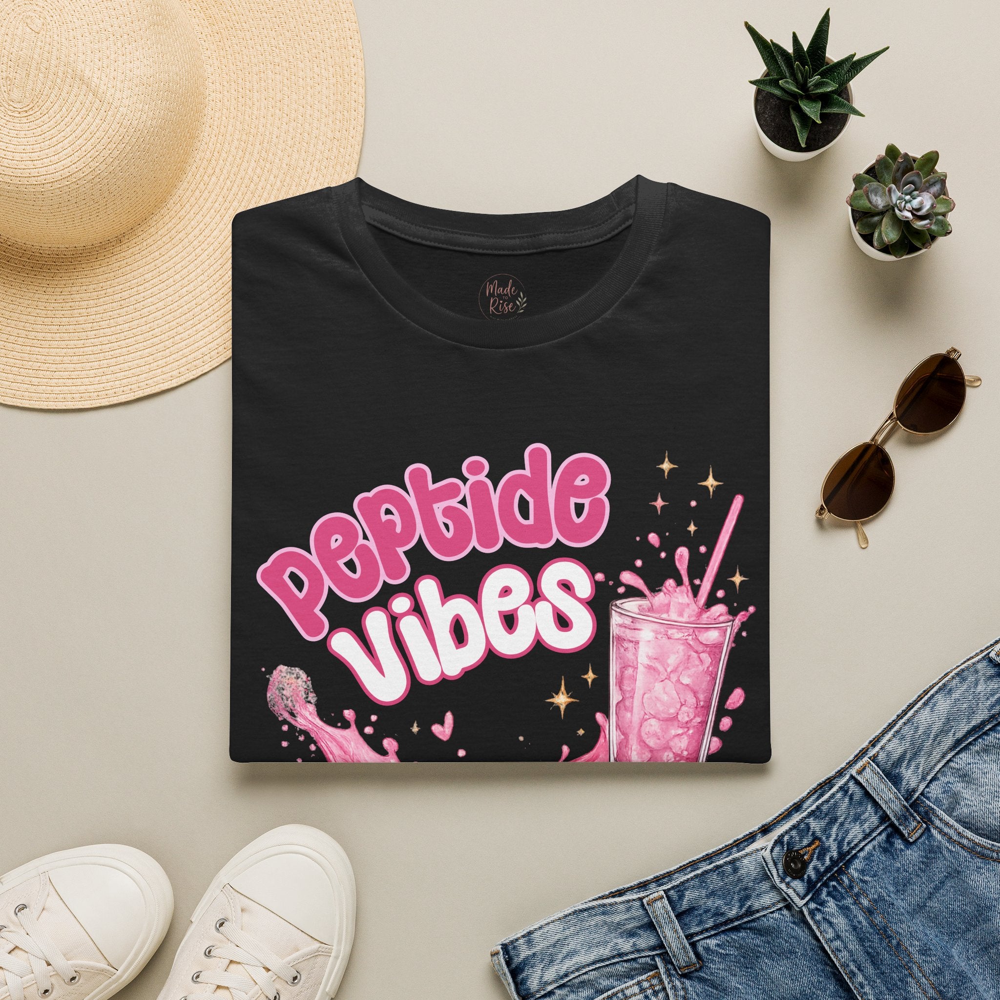 Peptide Vibes T-Shirt — Pink Boba Drink Graphic Tee
