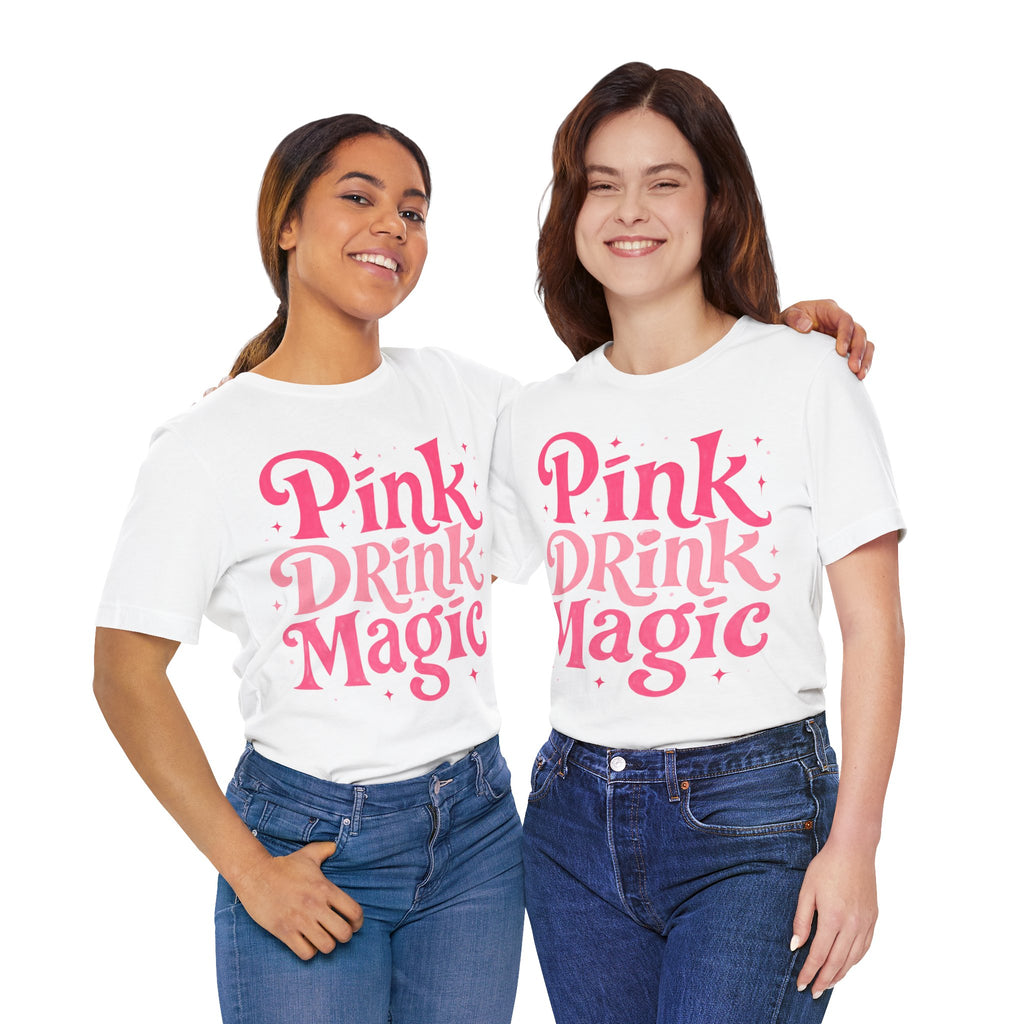 Pink Drink Magic Tee — Cute Retro Script Graphic T-Shirt