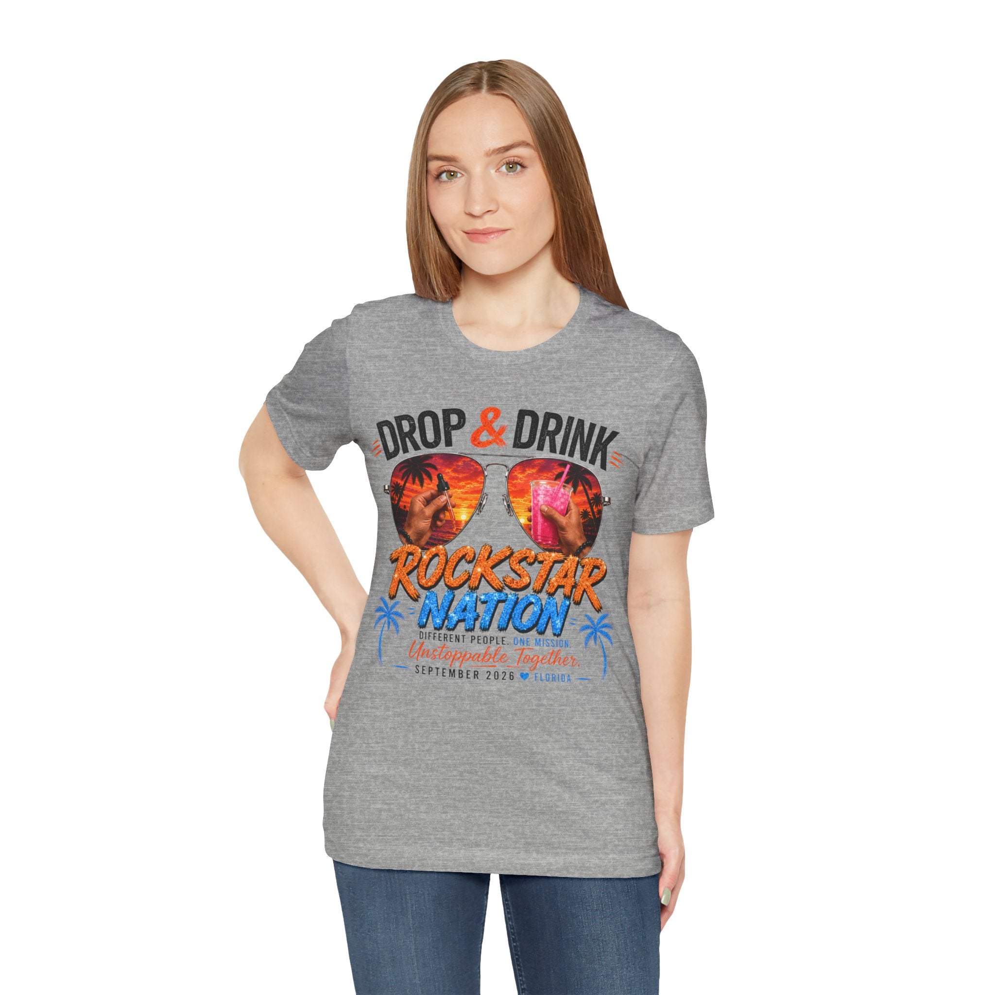 Team Drop & Drink Beach T‑Shirt – Most Likely to Change Lives Sunglasses Graphic