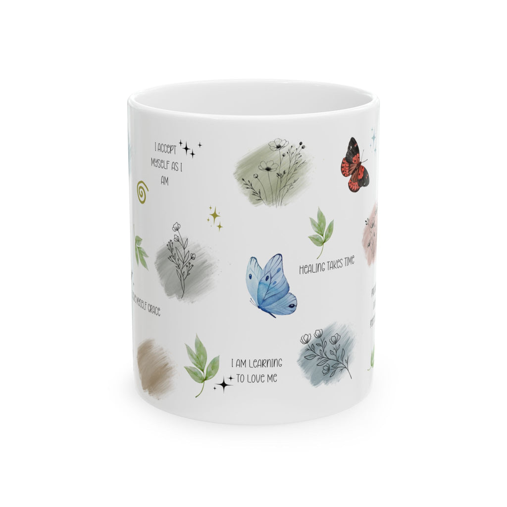 Butterflies and Botanicals Affirmations Mug Ceramic Coffee Cup Daily Reminders Gift Mental Health Awareness kitchen Gift for Her