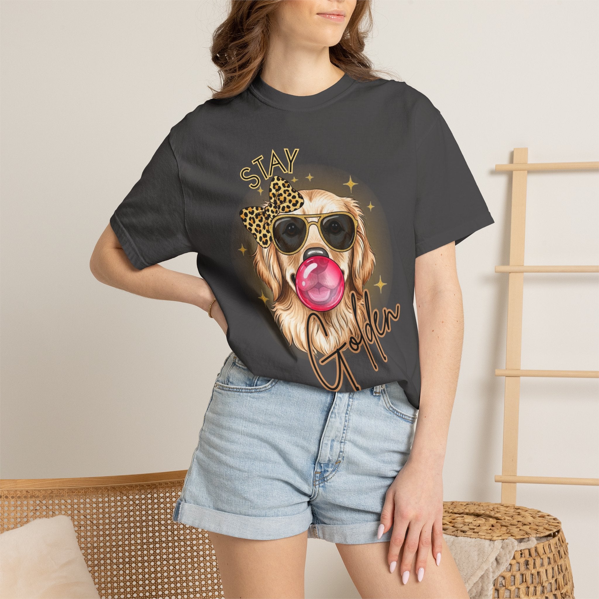 Stay Golden Retriever Shirt, Cute Dog Graphic Tee, Positive Vibes Energy, Bubble Gum Dog T Shirt, Aesthetic Pet Lover Gift, Gift for Her