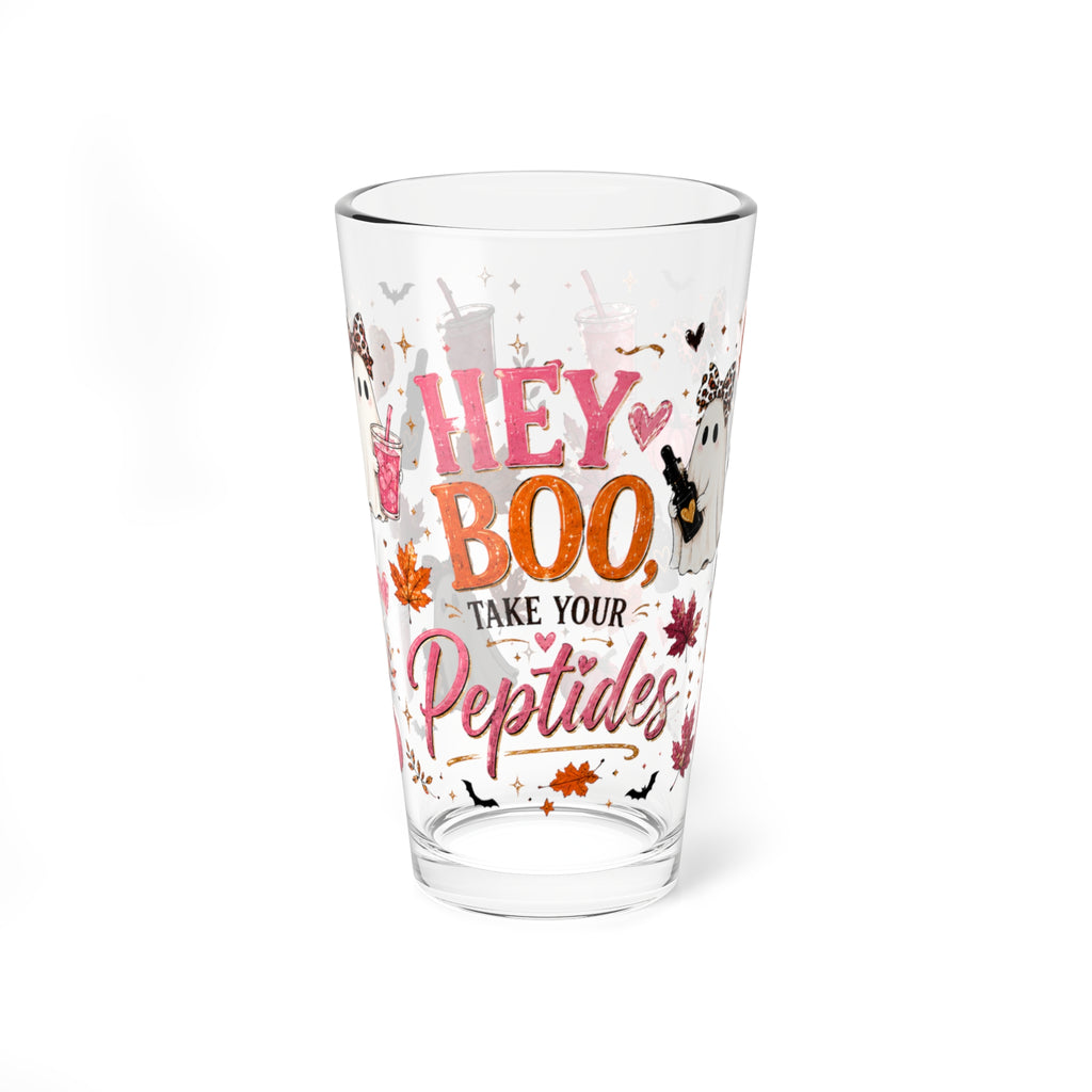 Hey Boo Take Your Peptides Mixing Glass - 16oz Halloween Cocktail Pint